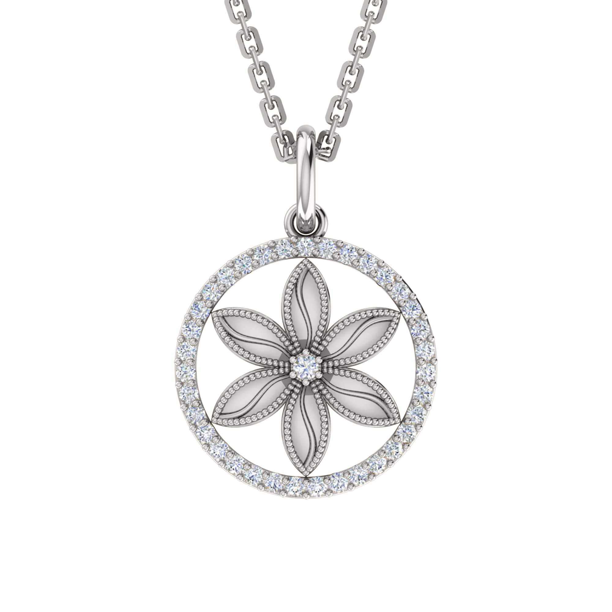 RKC 0.33Ct Flower Moissanite Pendant 925 Silver Jewelry 14K Rose Gold Plated Wt 4.10gm Height 21.80mm