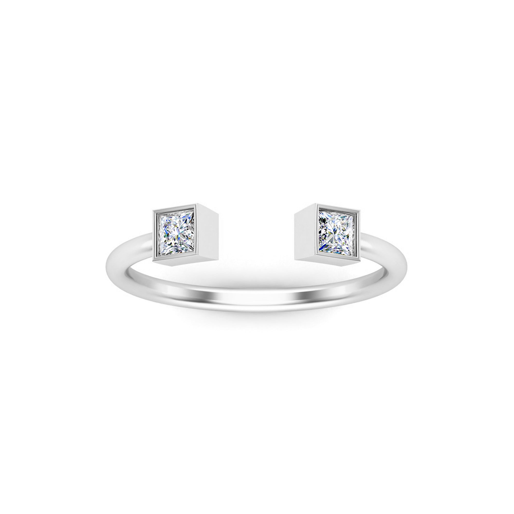 Вытанчаны пярсцёнак RKC Moissanite Princess Cut Open Band, срэбра 925 пробы, пакрыццё з ружовага золата 1,30 г, шырыня 1,60 мм