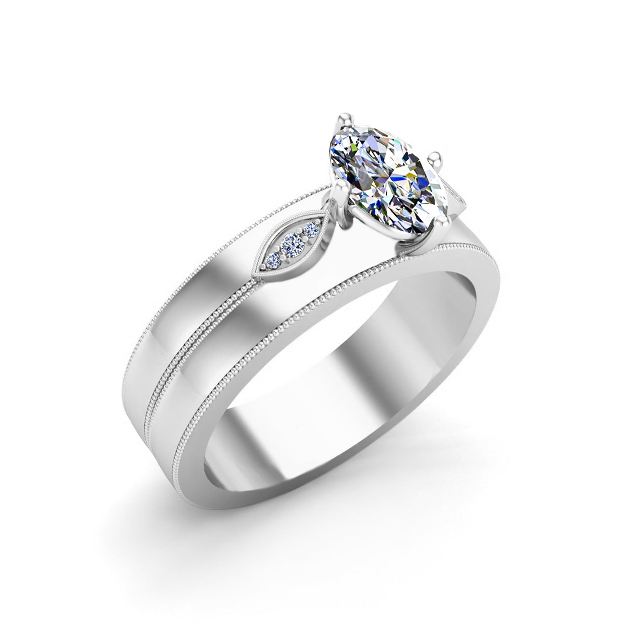 Пярсцёнак RKC Wide Solitaire With Accents Band Ring, срэбра 925 пробы, пакрыццё з жоўтага золата 14 карат, Вага 6,30 г, Шырыня 5,60 ММ