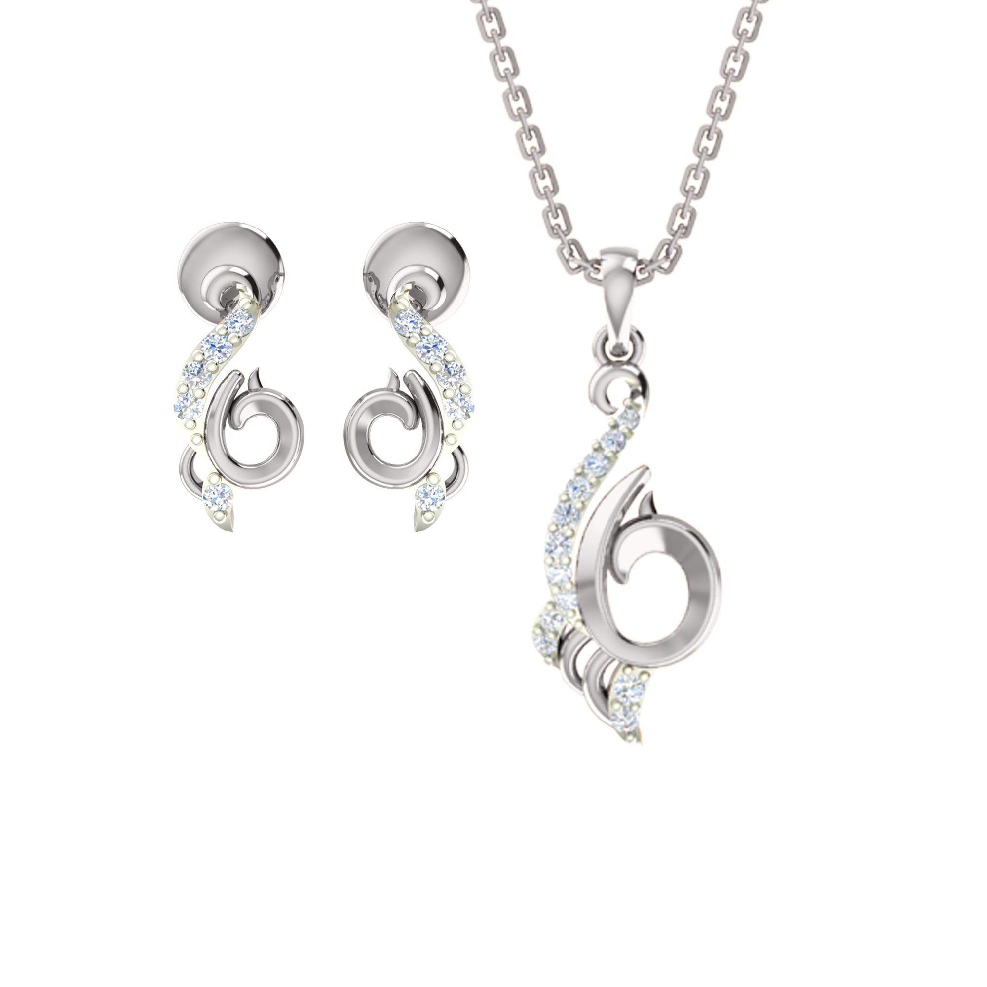 RKC 925 સિલ્વર ગોલ્ડન ટોટલ 0.21Ct મોઈસાનાઈટ પેન્ડન્ટ Wt 3.30gm અને Wt એરિંગ 1.60gm સેટ 14K યલો ગોલ્ડ પ્લેટેડ સાથે