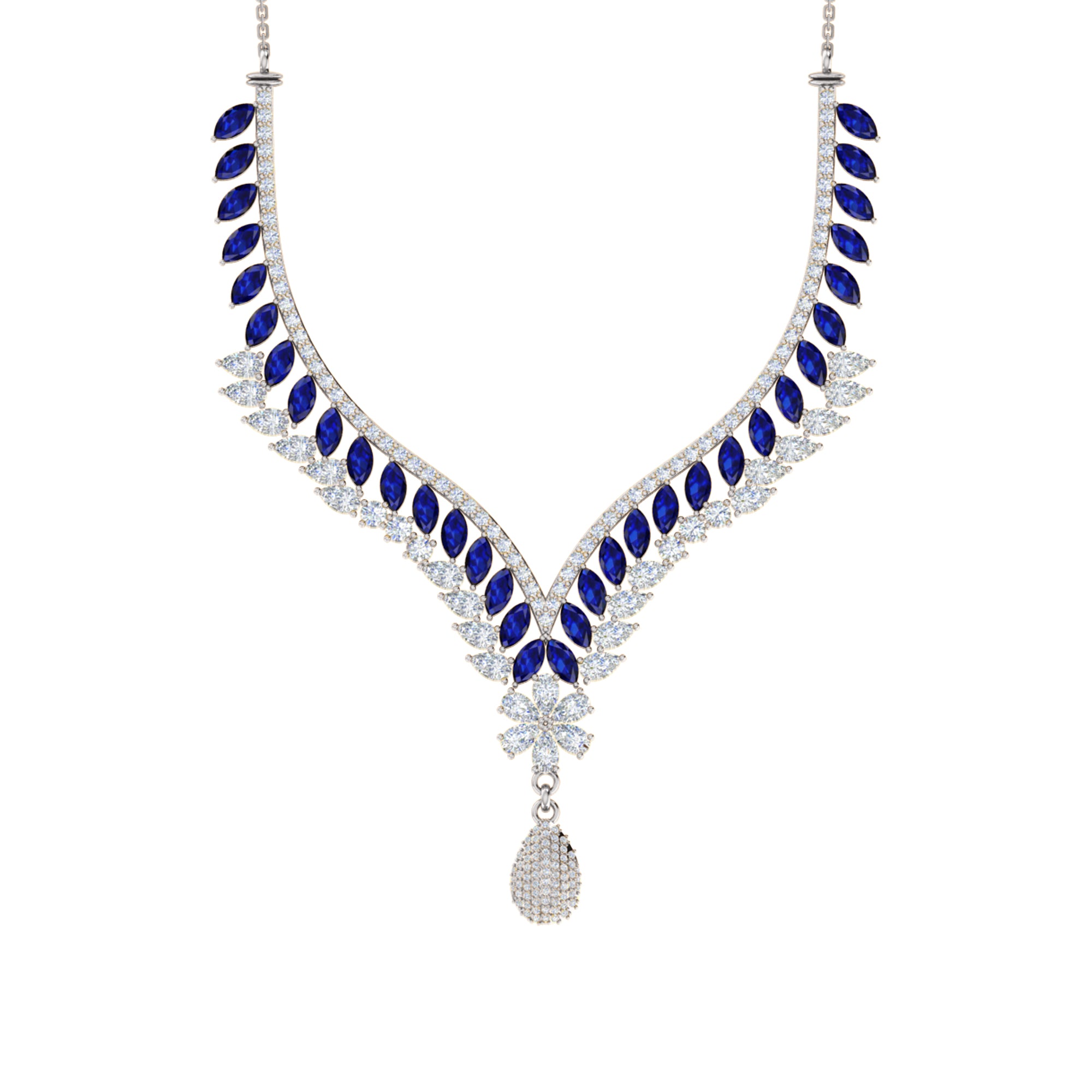 RKC 18 CT Moissanite Charming Necklace 925 Silver 14k Rose gold Plated Product Weight 17.00 GM Height 100.00 MM