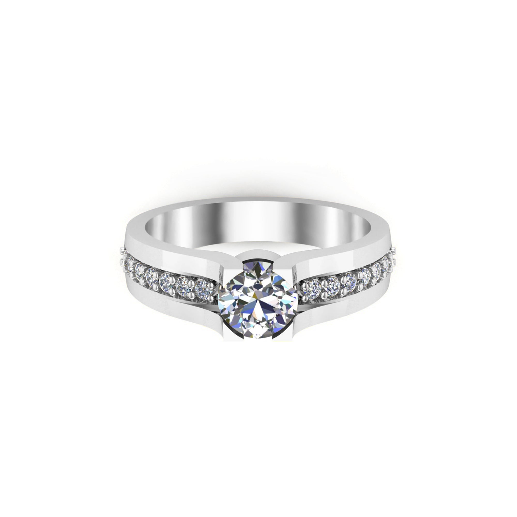 RKC Moissanite Solitaire With Accents Micro Set Purpose Ring 925 Silver 14K Yellow Gold Plated Wt 3.2 gm Width 3.20 MM