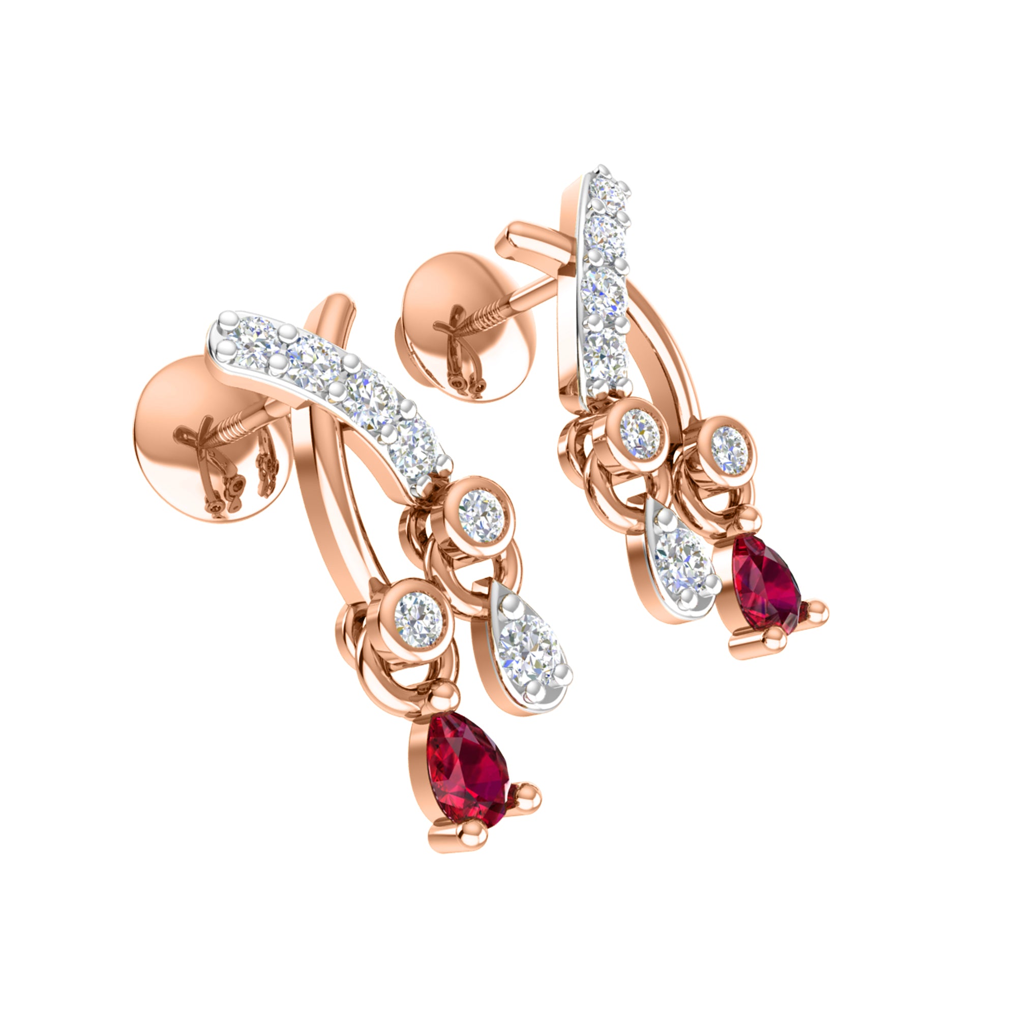 RKC 925 সিলভার গোল্ডেন মোট 0.32Ct রুবি দুল Wt 3.50gm এবং Wt কানের দুল 1.30gm সেট 14K রোজ গোল্ড প্লেটেড