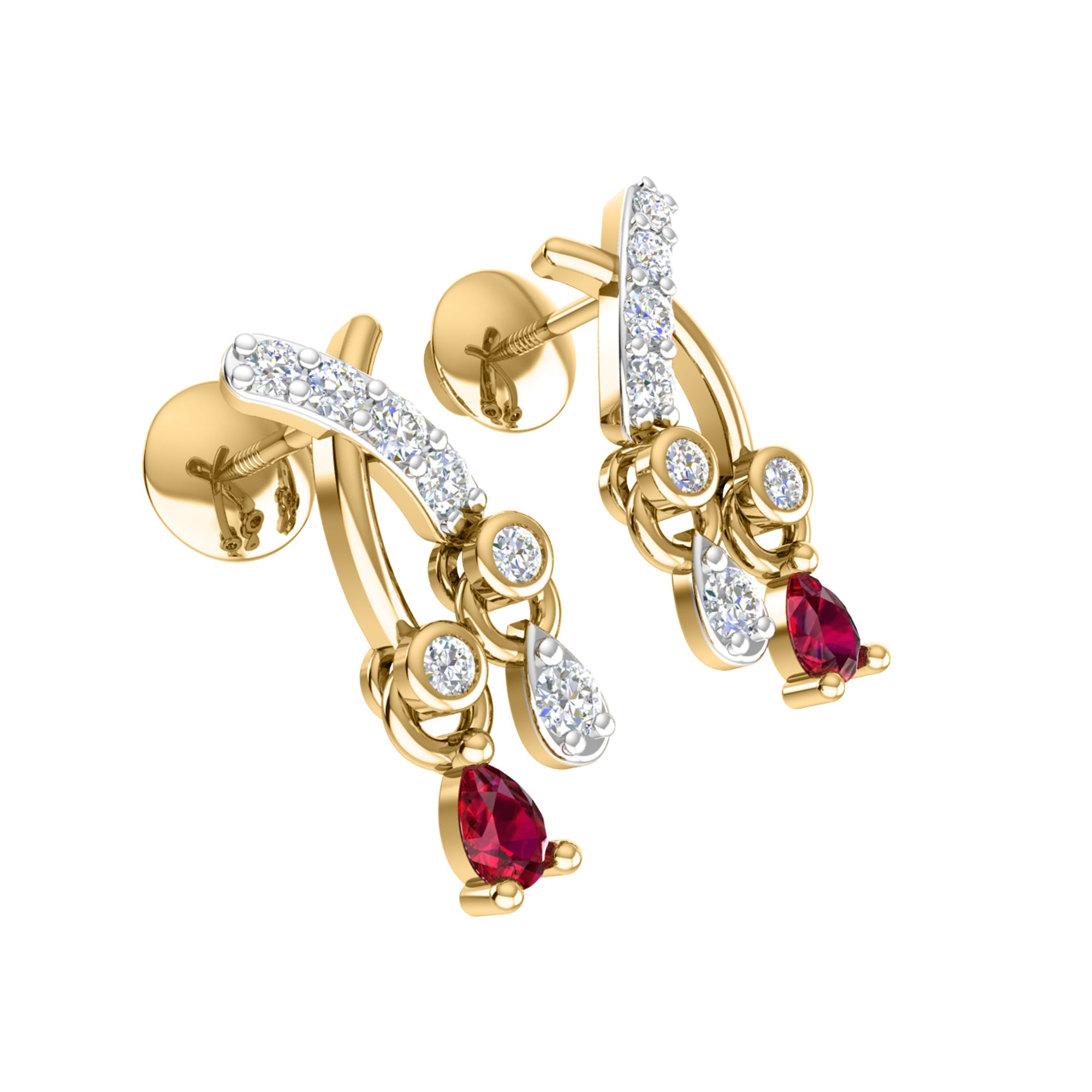 RKC 925 সিলভার গোল্ডেন মোট 0.32Ct রুবি দুল Wt 3.50gm এবং Wt কানের দুল 1.30gm সেট 14K রোজ গোল্ড প্লেটেড