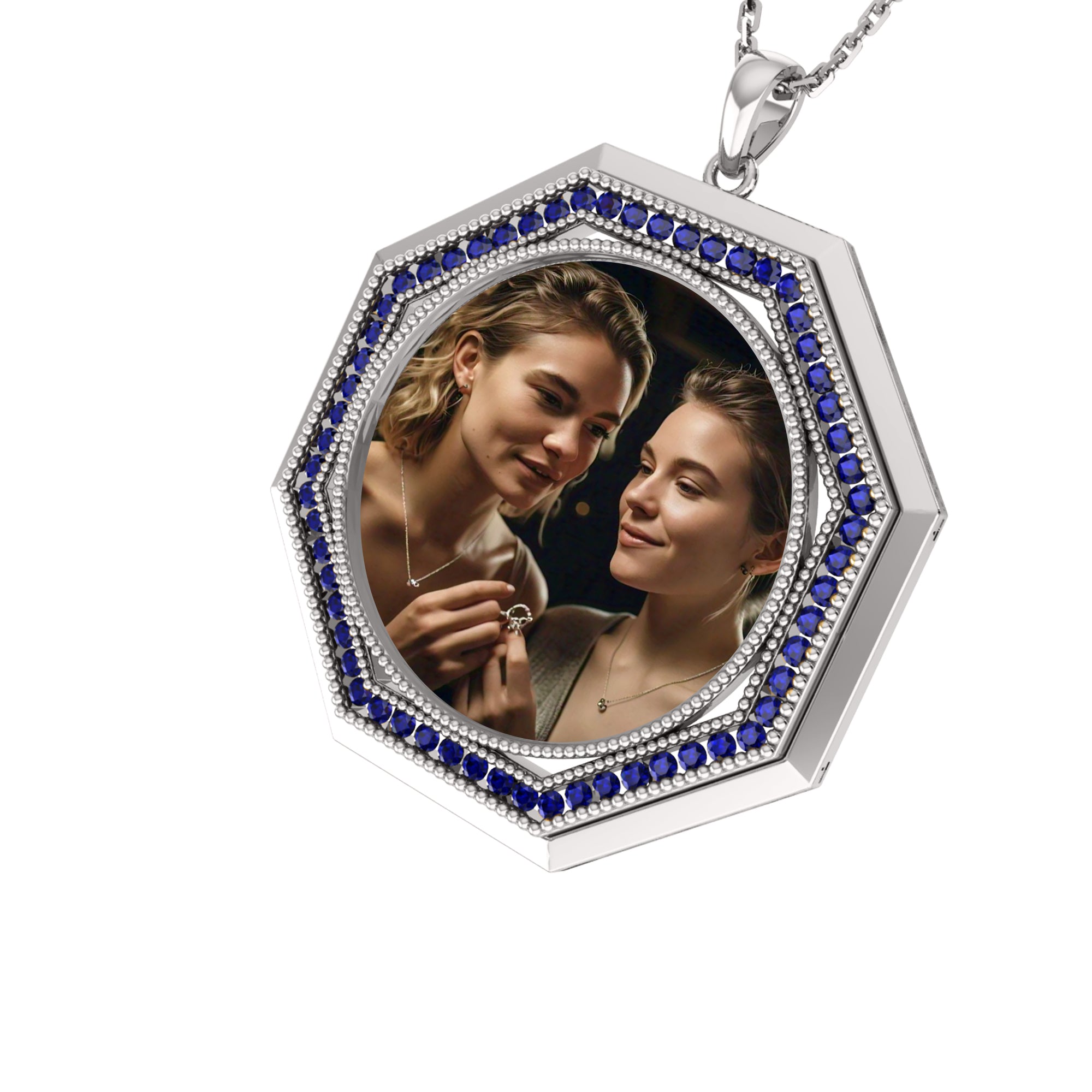 RKC 0.49Ct 사파이어 포토 펜던트 925 실버 주얼리 14K 로즈 골드 도금 중량 5.30gm 높이 25.50mm