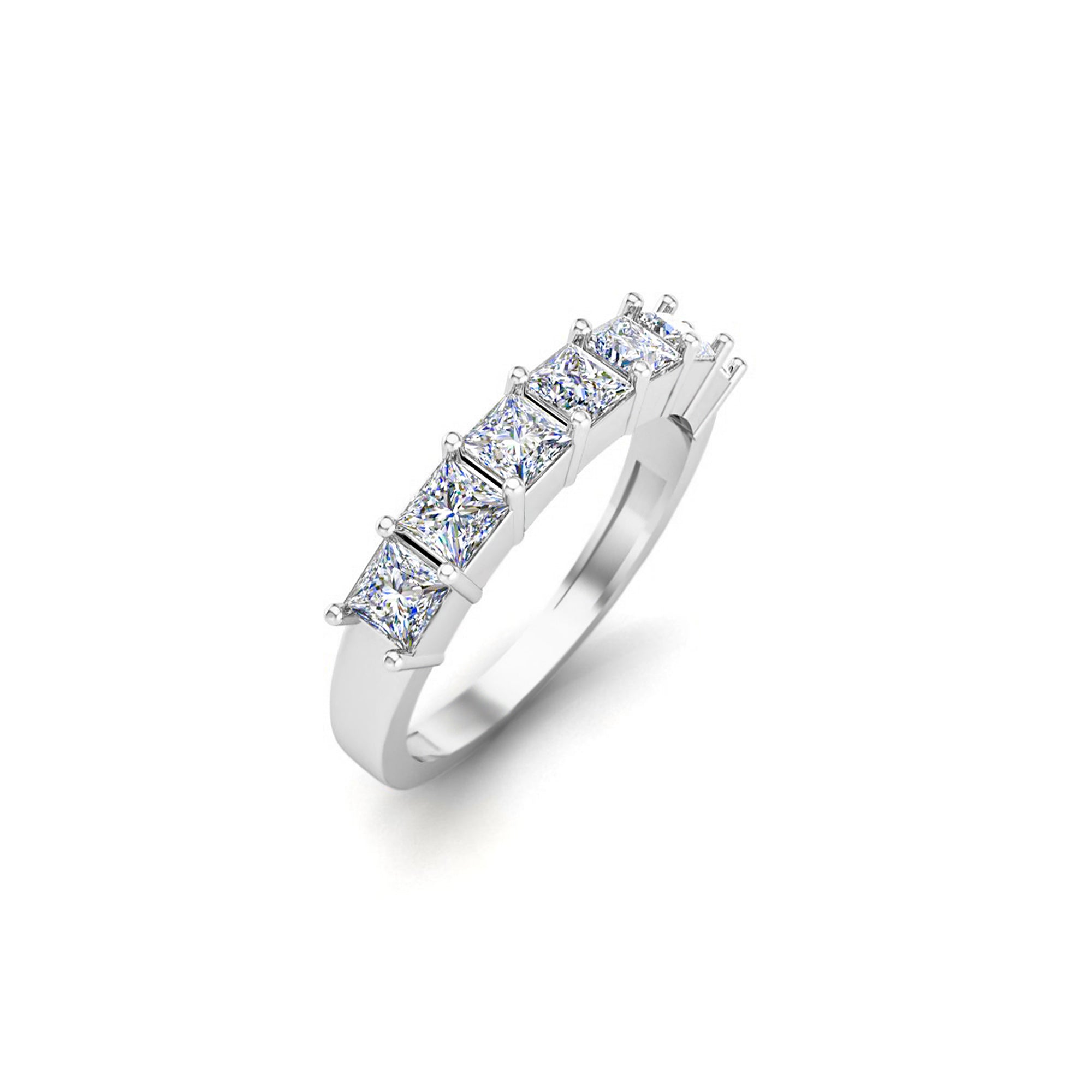 RKC Moissanite Seven Stone Princess Cut Жаночы заручальны пярсцёнак са срэбра 925 пробы, пакрыццё з ружовага пазалоты 14 карат Вага 2 г Шырыня 2 мм