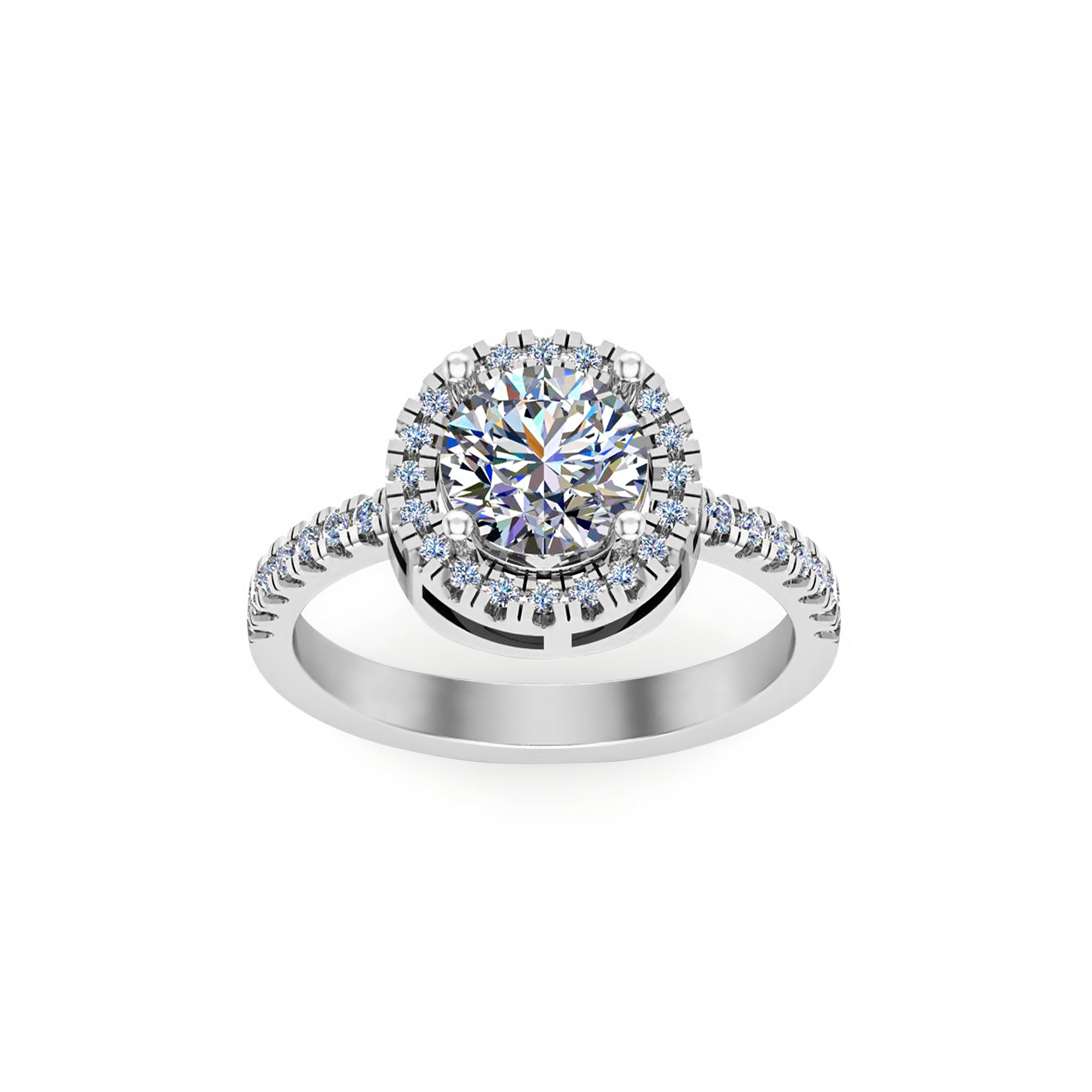 Круглы пас'янс Halo з муасанітам RKC з акцэнтамі, заручальны пярсцёнак для яе, срэбра 925 пробы, пакрыццё з жоўтага золата 14 карат, вага 3,70 г, шырыня 2,60 мм