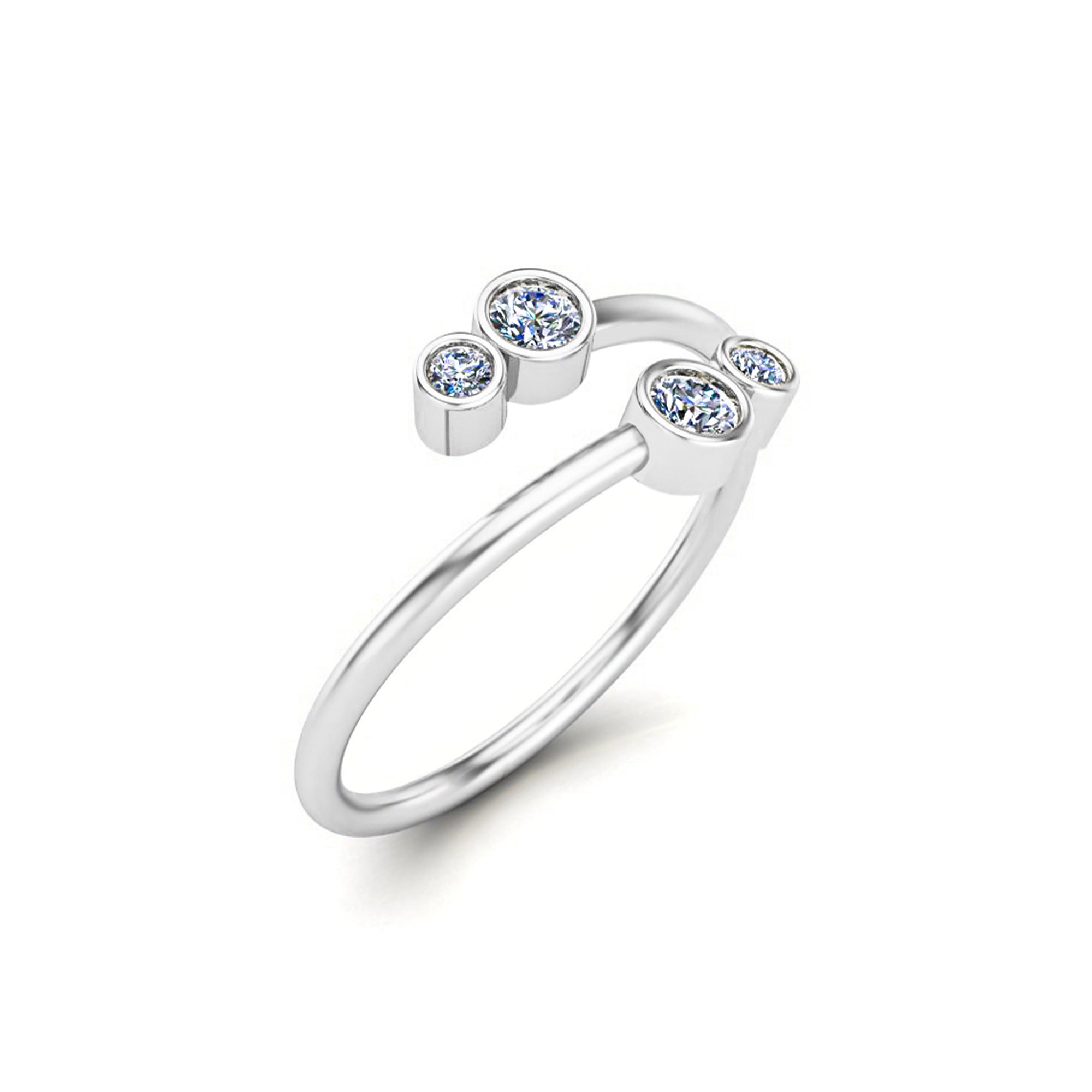 RKC Round Moissanite Open Bypass Wedding Ring 925 Sterling Silver 14K Yellow Gold Plated Wt 2.30 gm & Width 1.60 MM