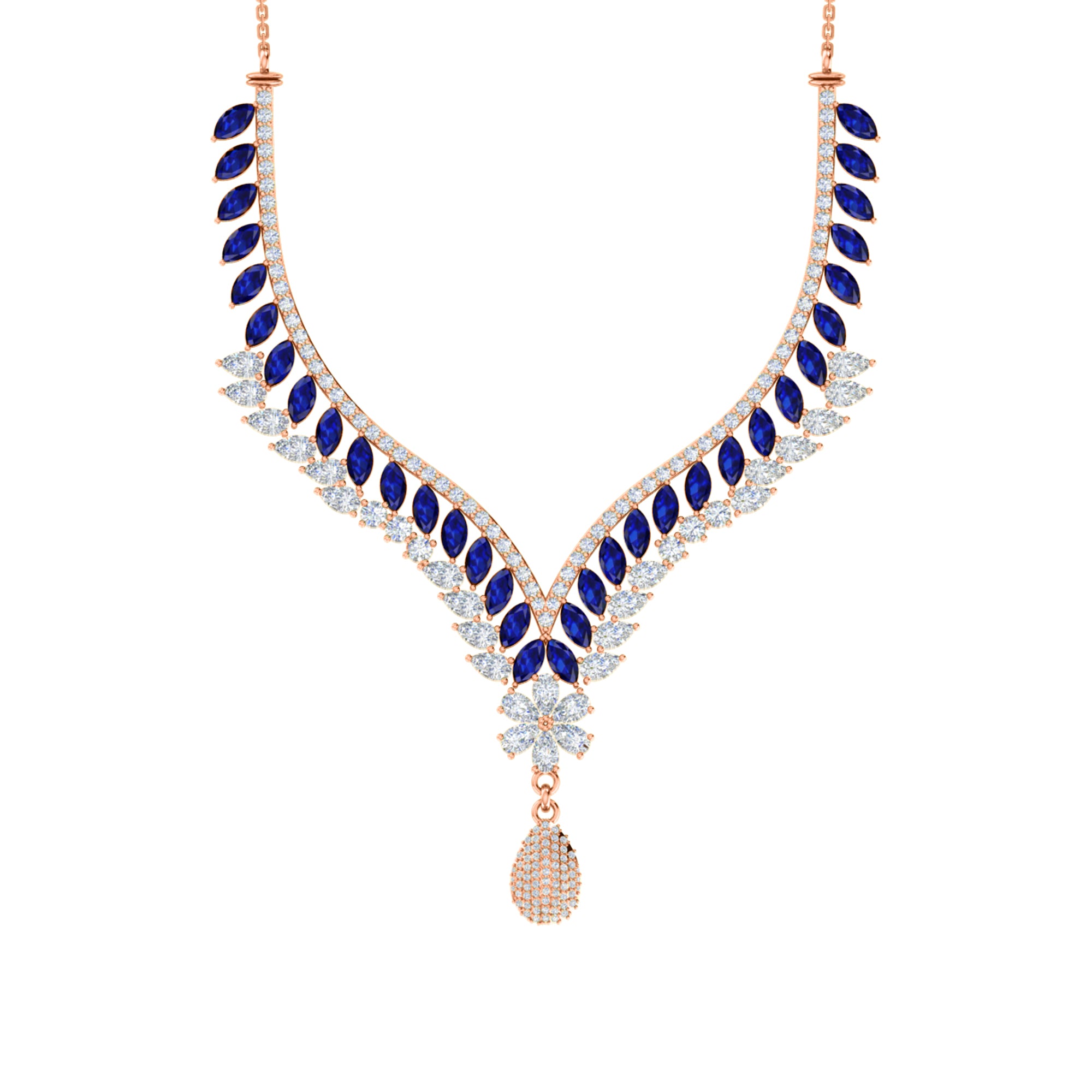 RKC 18 CT Moissanite Charming Necklace 925 Silver 14k Rose gold Plated Product Weight 17.00 GM Height 100.00 MM