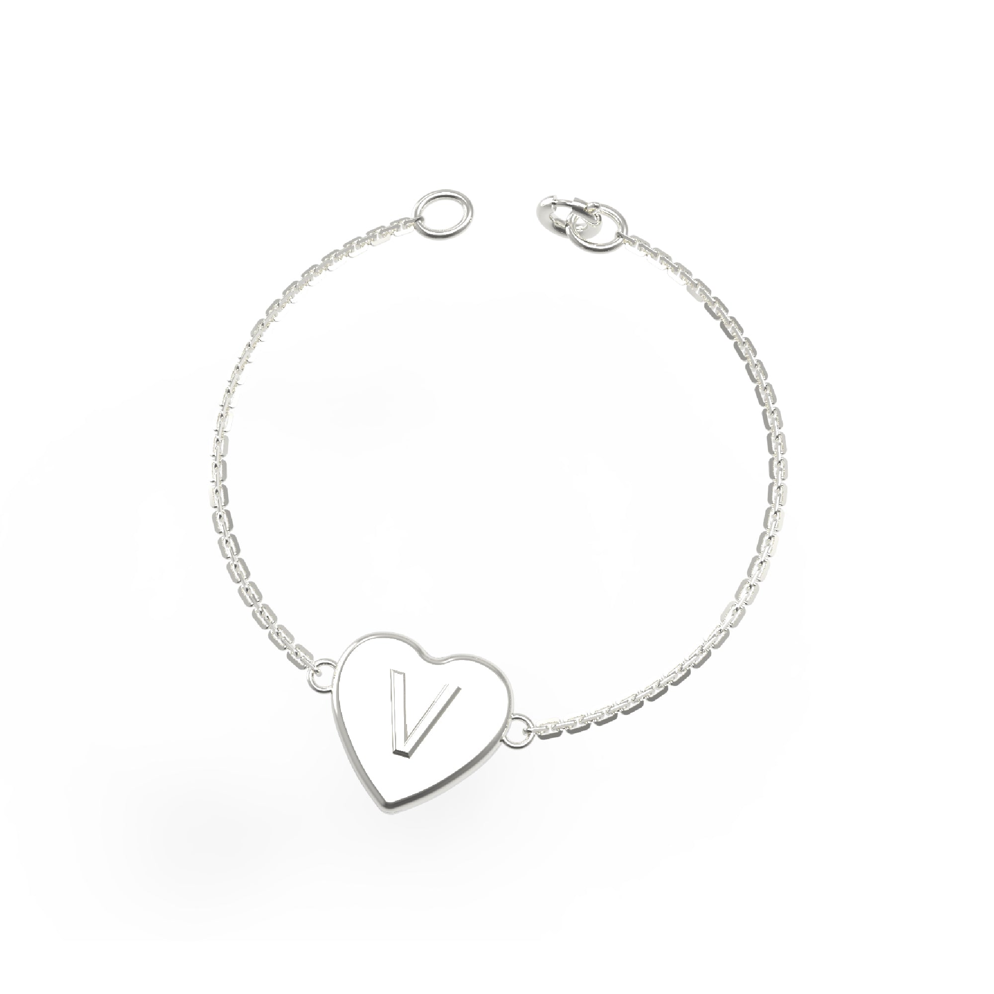 RKC 925 स्टर्लिंग सिल्व्हर इनिशियल हार्ट "V" लेटर चेन 14K पिवळा गोल्ड प्लेटेड उत्पादन वजन 4.00 GM