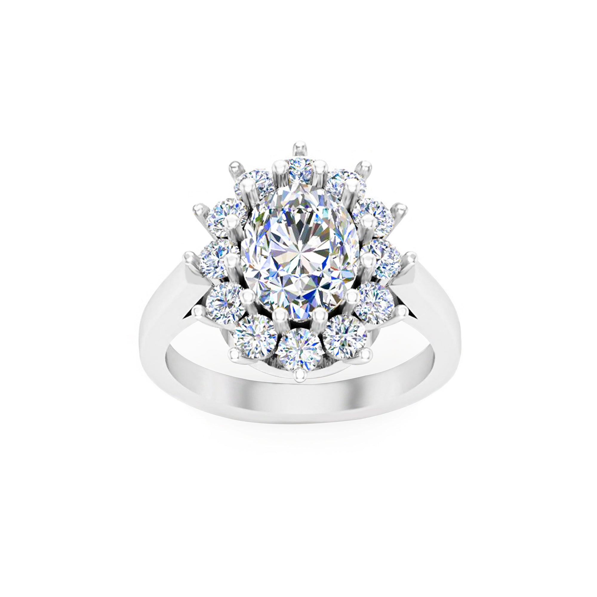 RKC Oval Cut Moissanite Women's Halo Style Engagement Ring 925 Sterling Silver 14K Yellow Gold Plated Wt 4.40 gm Width 2.10 MM