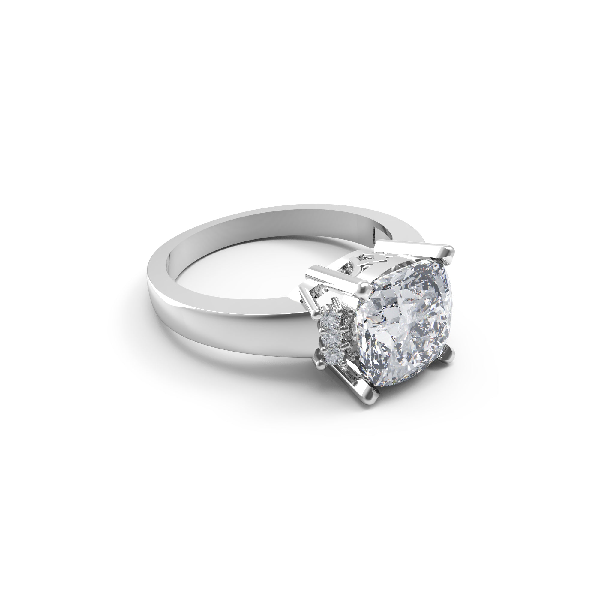 RKC Cushion Cut Moissanite Solitaire Wedding Ring 925 Silver 14K Yellow Gold Plated Wt 3 gm Width 2.10 MM