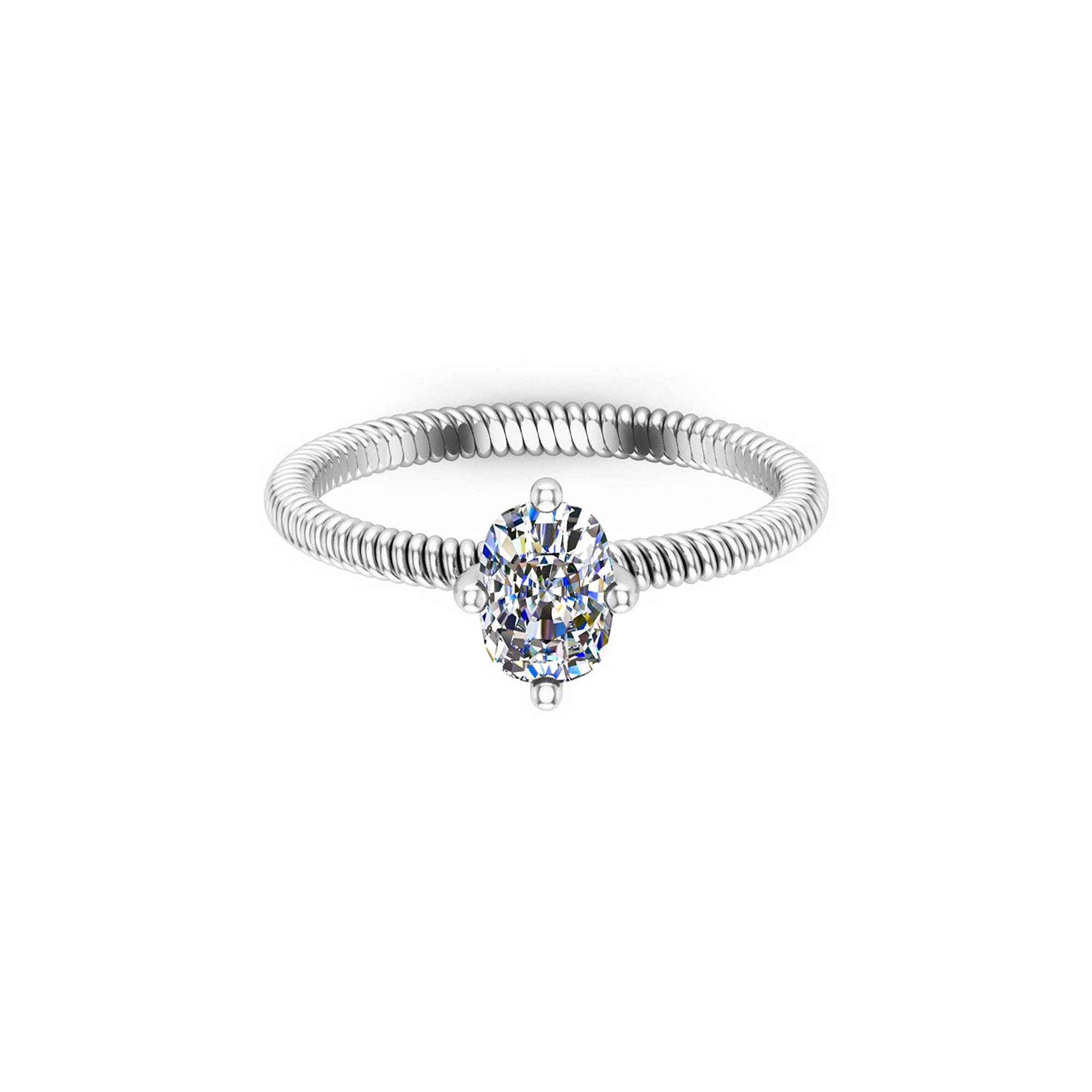 Cincin Pertunangan Moissanite Potongan Ova RKC 925 Perak 14K Berlapis Emas Kuning untuk Wanita Berat 1,30 Gram dan Lebar 2.00Mm