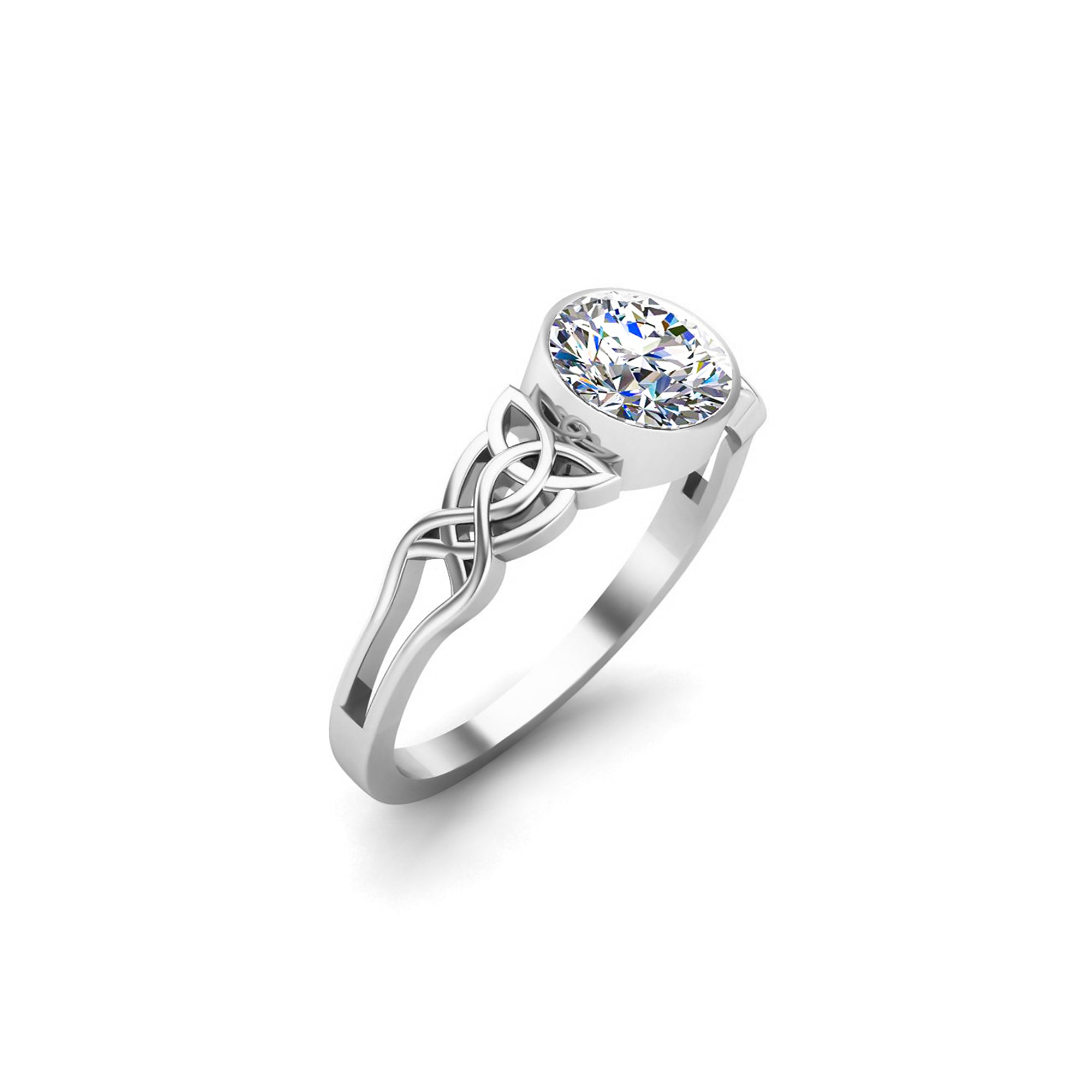 Заручальны пярсцёнак-пас'янс з муасанітам круглай агранкі RKC, 14-каратнае жоўтае пазалочанае срэбра 925 пробы, вага 3,50 г, шырыня 2 мм