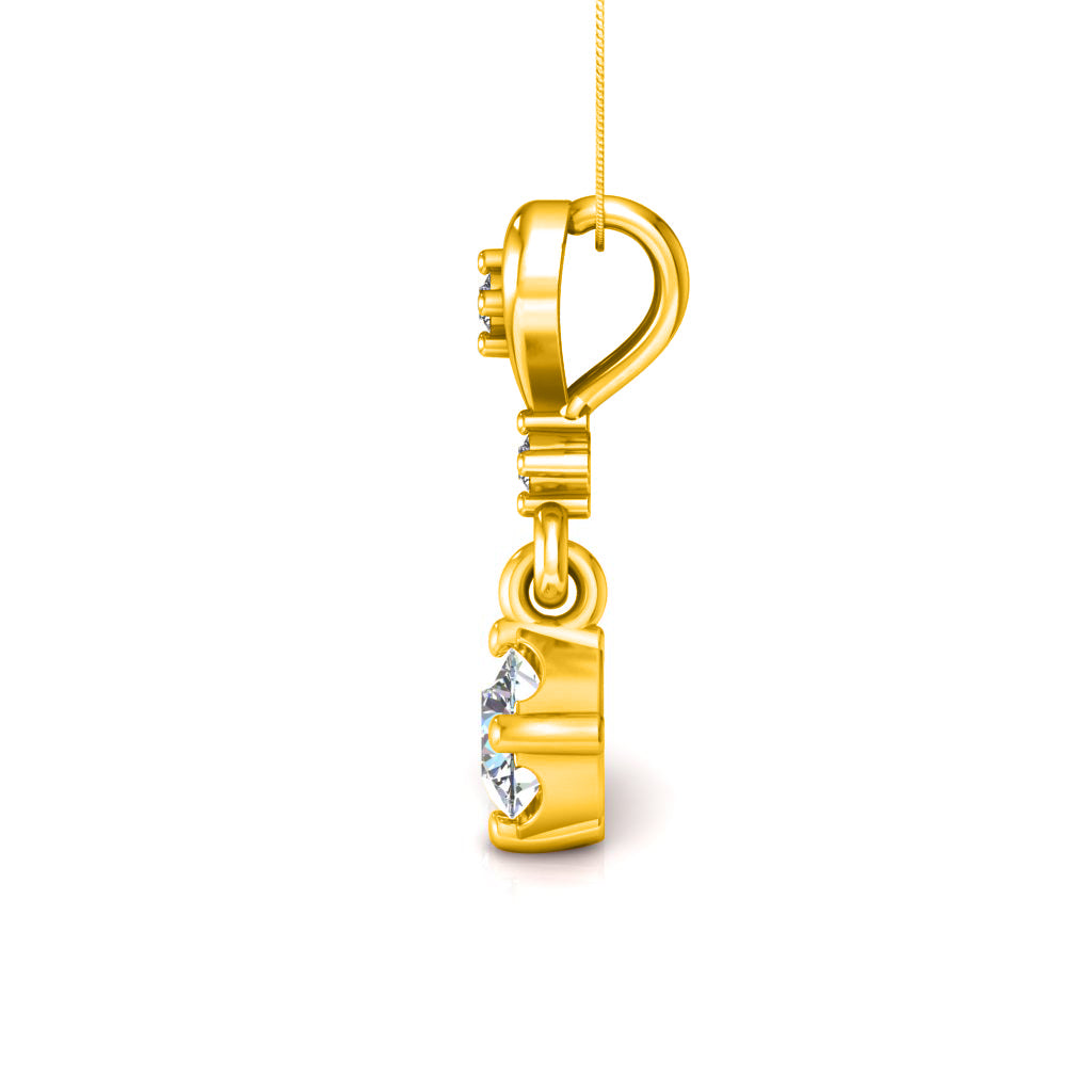 RKC হার্ট লুপ ড্রপ সিলভার 0.40 Ct ময়সানাইট দুল 14K হলুদ গোল্ড ফিনিশ Wt 2.8 গ্রাম উচ্চতা 15 মিমি