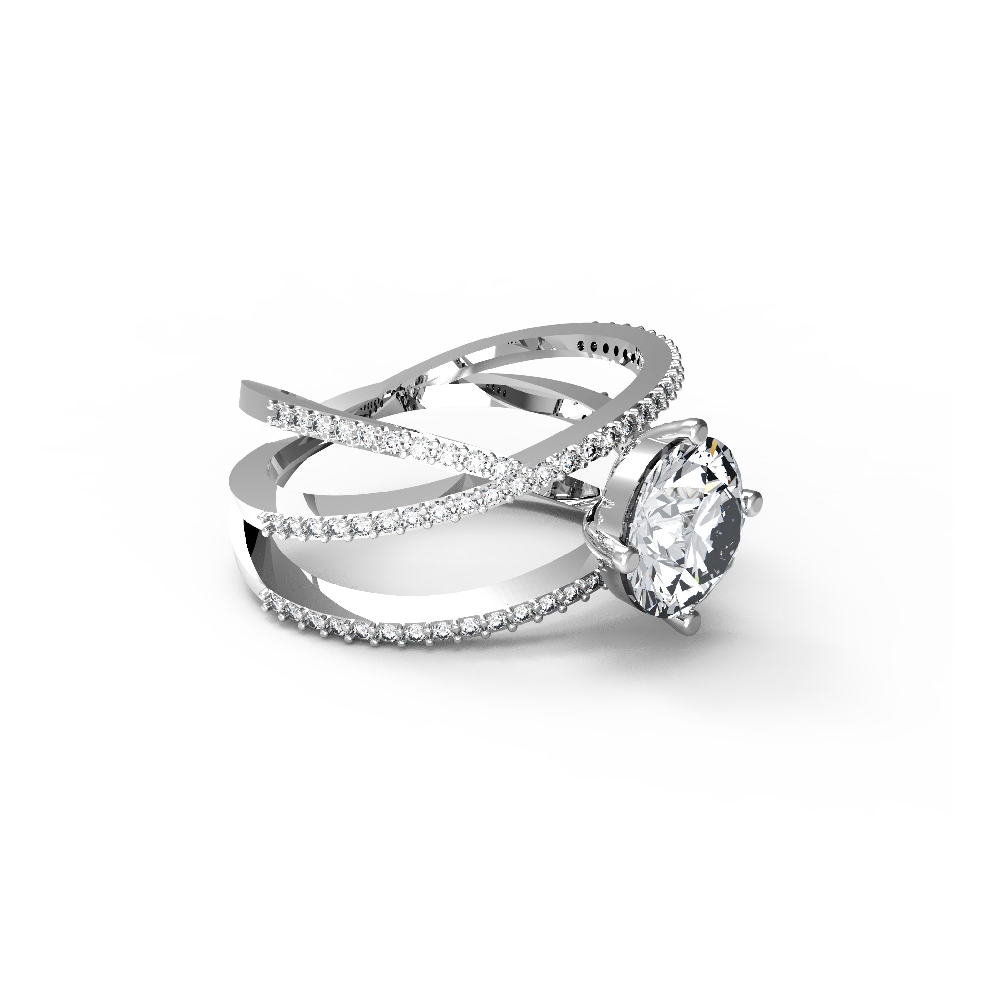 RKC Cross Over Round Moissanite Promise Ring 925 Sterling Silver 14K Yellow Gold Over Wt 5 gm