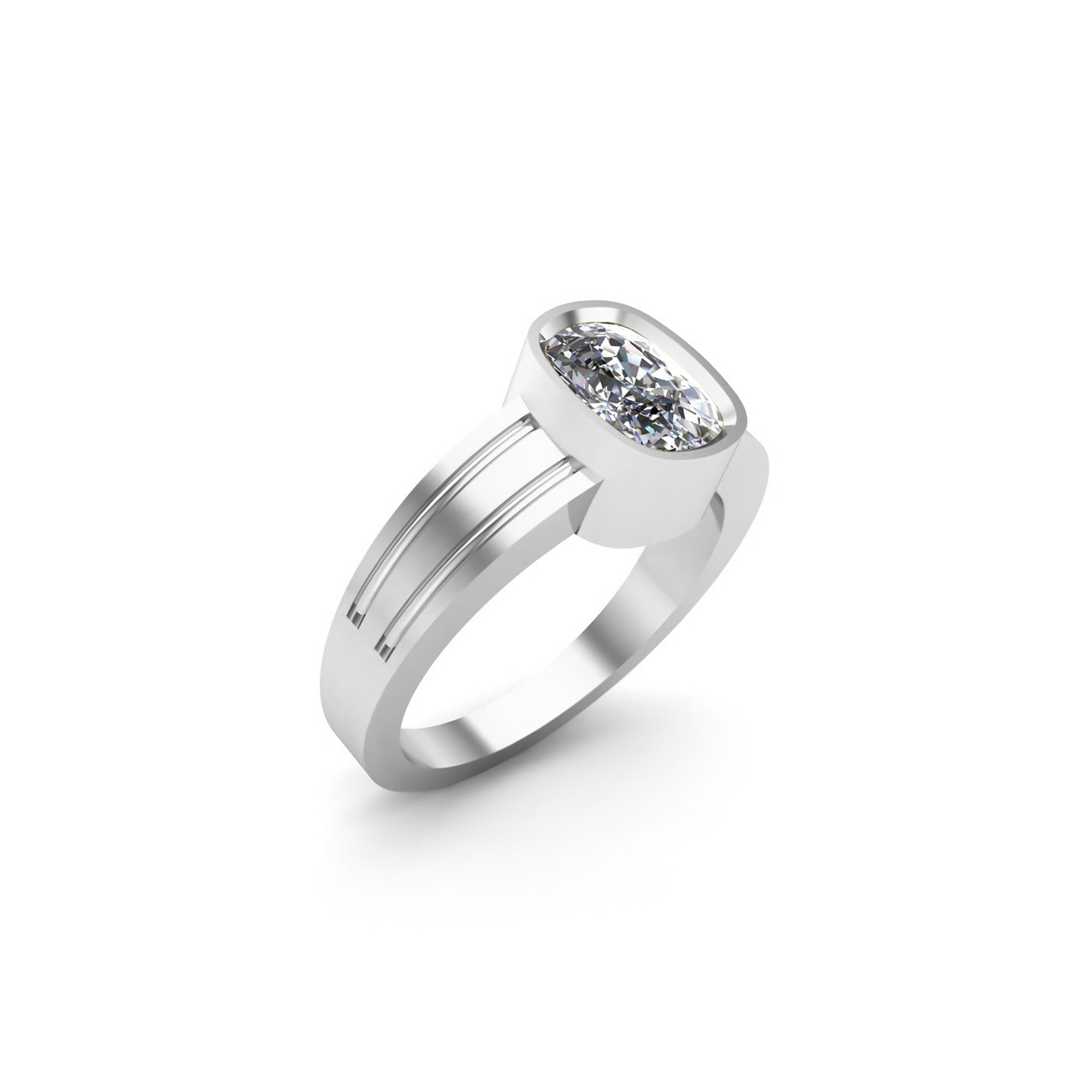 RKC Moissanite Cushion Cut Men's Solitaire Wedding Band Ring 14K Yellow Gold Plated 925 Silver Wt 4.70 gm Width 2.20 MM