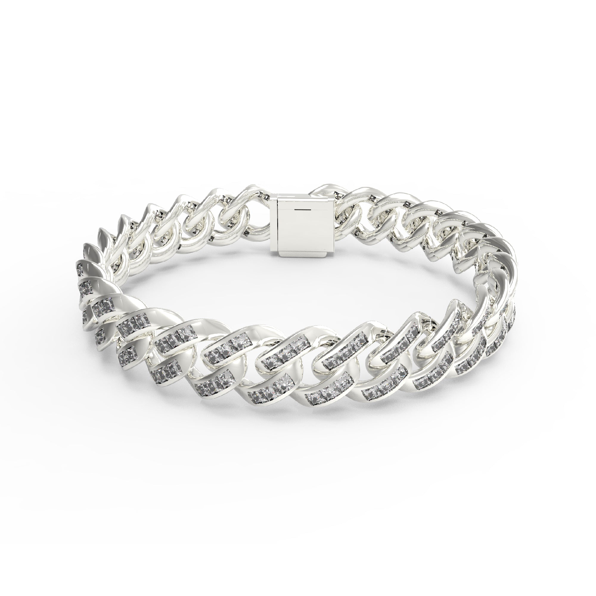 RKC 925 Sterling Silver 9.60Ct Moissanite Men's Cuban Bracelet 14K Yellow Gold Plated Wt 28.00gm Height 10.00mm