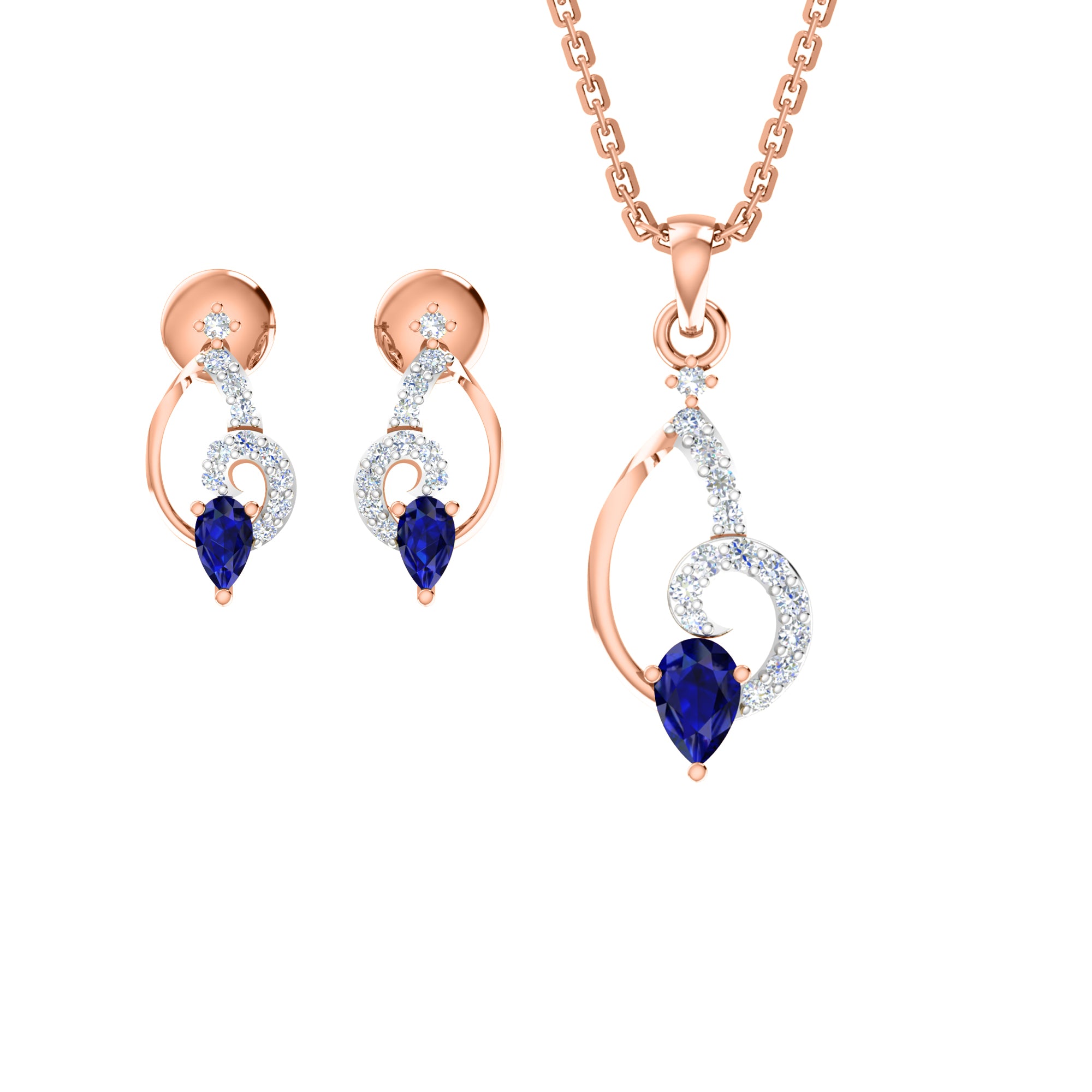 RKC 925 સિલ્વર ગોલ્ડન ટોટલ 0.42Ct મોઈસાનાઈટ પેન્ડન્ટ Wt 3.20gm અને Wt એરિંગ 2.10gm સેટ 14K રોઝ ગોલ્ડ પ્લેટેડ સાથે