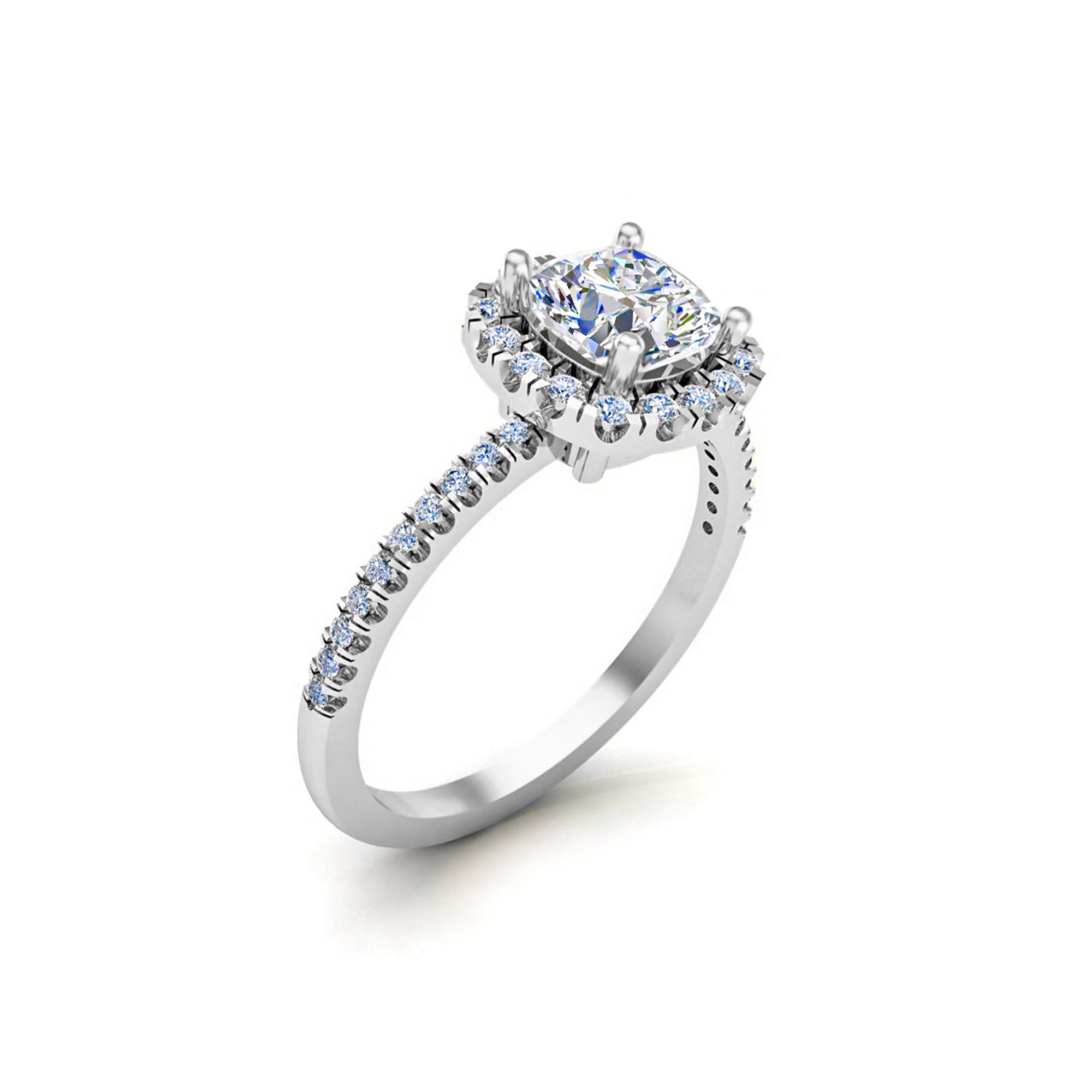 RKC خاتم نسائي هالو مويسانيتي مقطوع على شكل وسادة للمناسبات الخاصة 925 فضة إسترلينية 14 قيراط مطلي بالذهب الأصفر وزن 2.20 جم عرض 1.60 مم