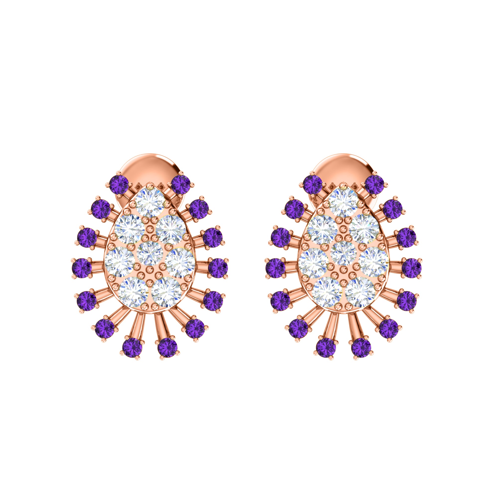 RKC 925 Sterling Silver Stud Cluster Women's Earring 14k White Over Wt 3.00gm Height 14.00mm