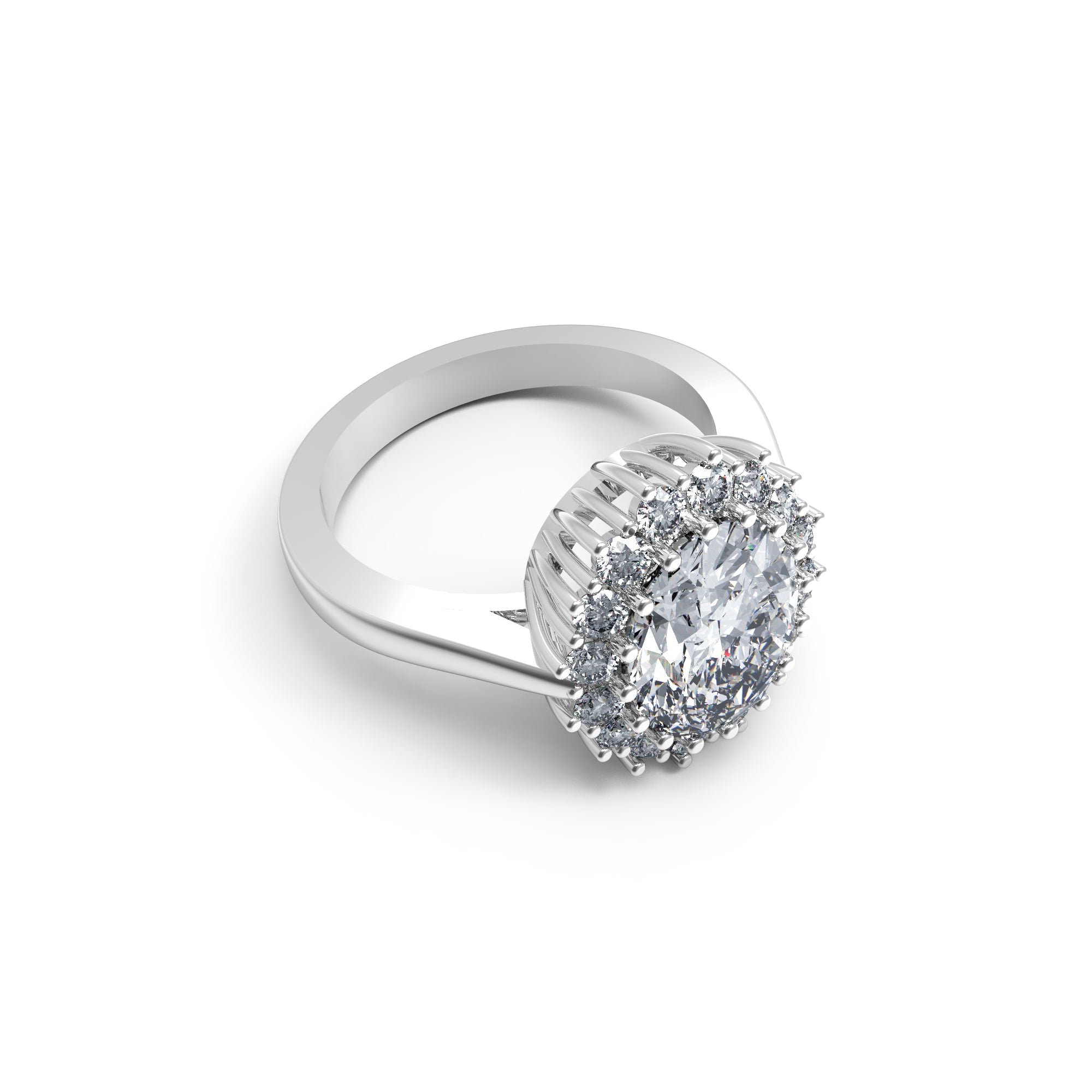 RKC Oval Cut Moissanite Halo Wedding Anniversary Ring 925 Sterling Silver 14K Yellow Gold Plated Wt 4 gm Width 2.50 MM