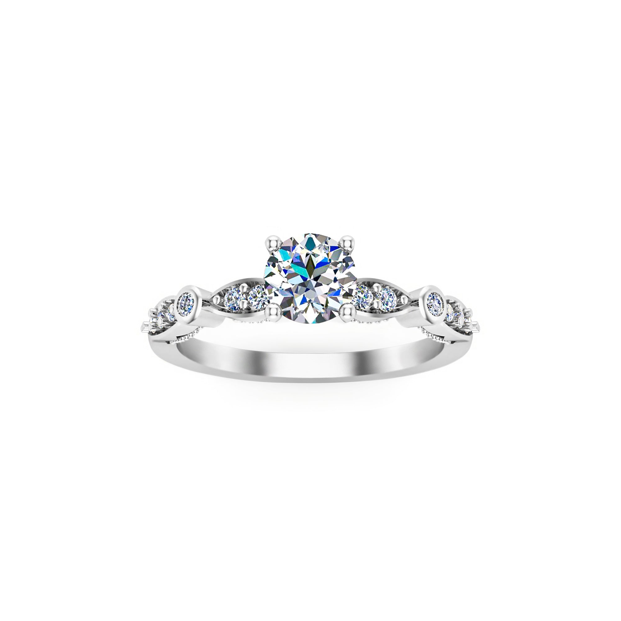 Круглы пасьянс з муасанітам RKC з акцэнтамі Жаночыя вясельныя заручальныя пярсцёнкі з 14-каратнага жоўтага золата больш за 2 г, шырыня 1,60 мм