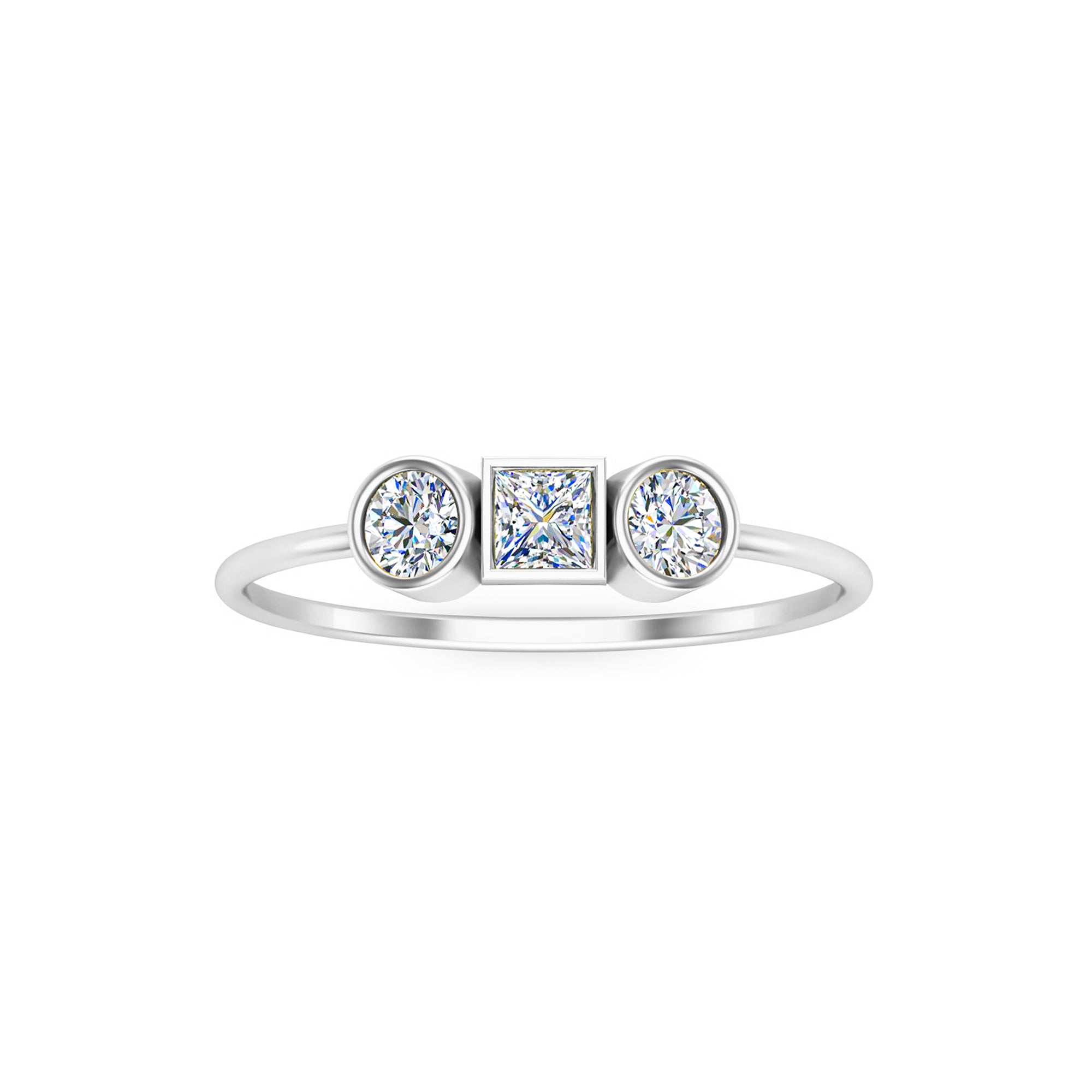 Заручальны пярсцёнак RKC Princess Moissanite з трох камянёў, срэбра 925 пробы, пакрыццё з ружовага золата, вага 1 г, шырыня 1 мм