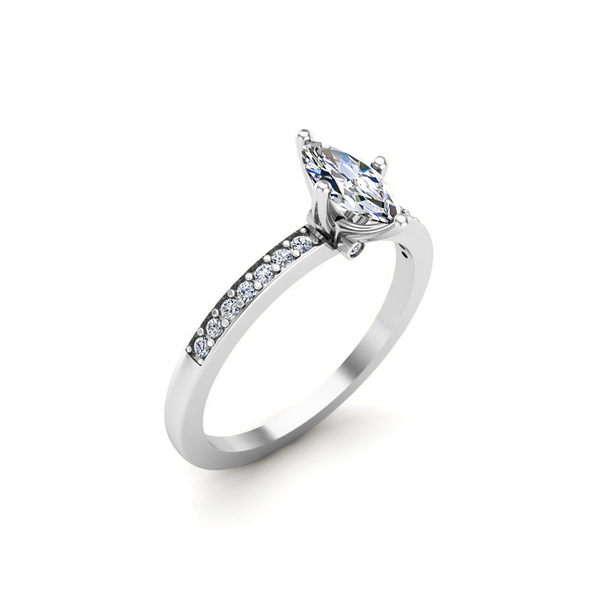 RKC Marquise Moissanite Solitaire з акцэнтамі Заручальны пярсцёнак з жоўтым пазалочаным срэбрам 925 пробы 1,60 г