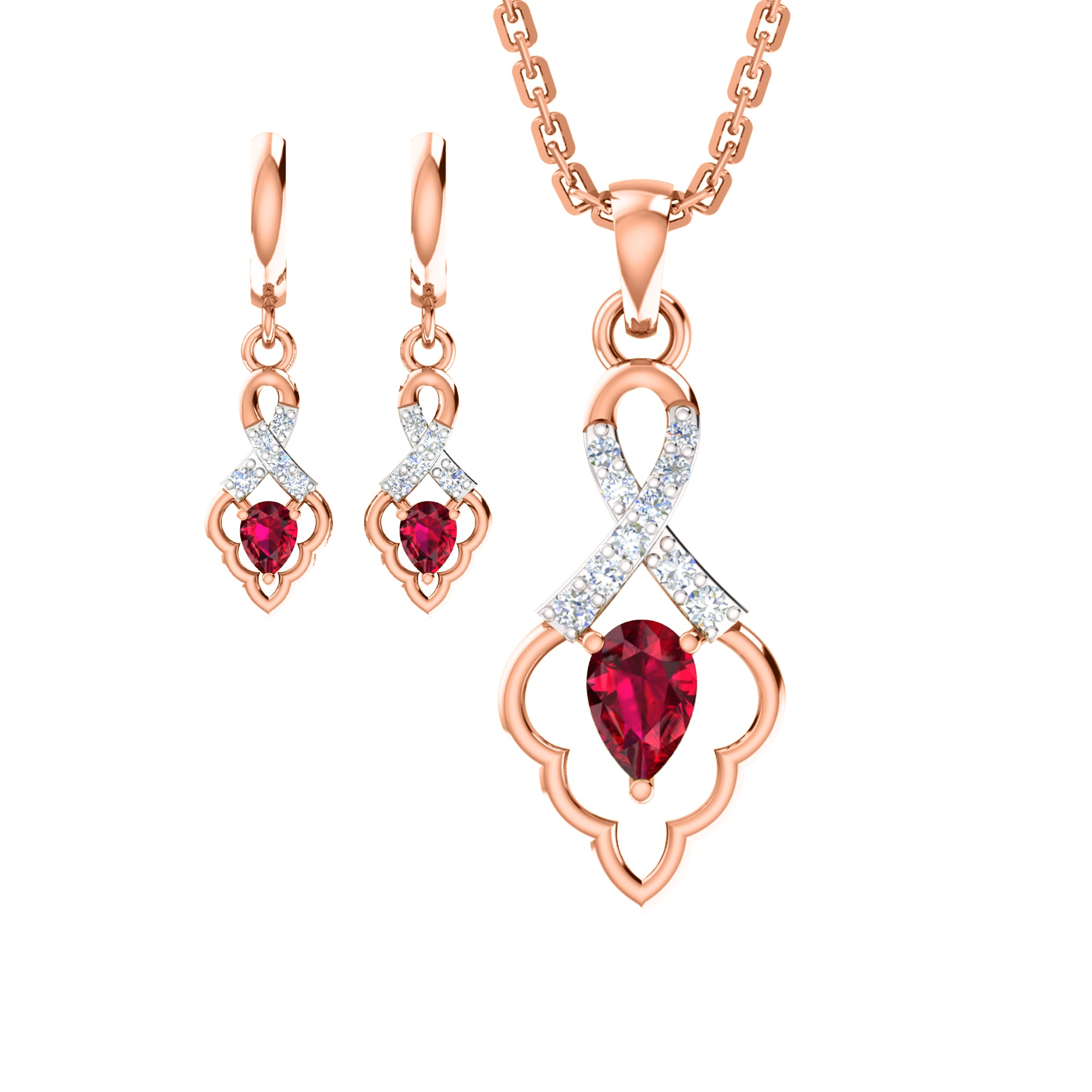 RKC 925 فضي ذهبي إجمالي 1.09 قيراط قلادة مويسانيتي بوزن 3.60 جرام ومجموعة حلق بوزن 2.30 جرام مطلية بالذهب الأصفر عيار 14 قيراط