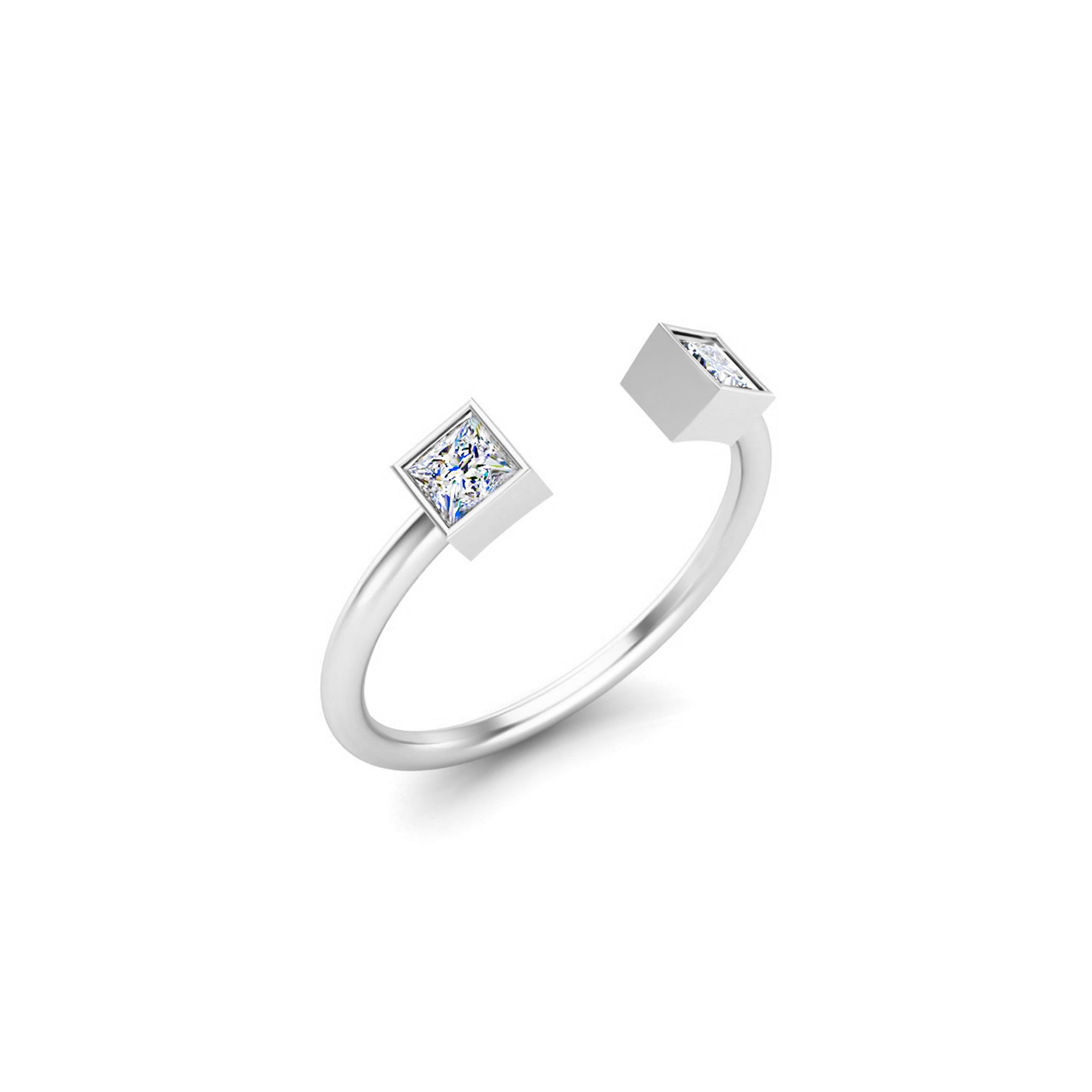 Вытанчаны пярсцёнак RKC Moissanite Princess Cut Open Band, срэбра 925 пробы, пакрыццё з ружовага золата 1,30 г, шырыня 1,60 мм