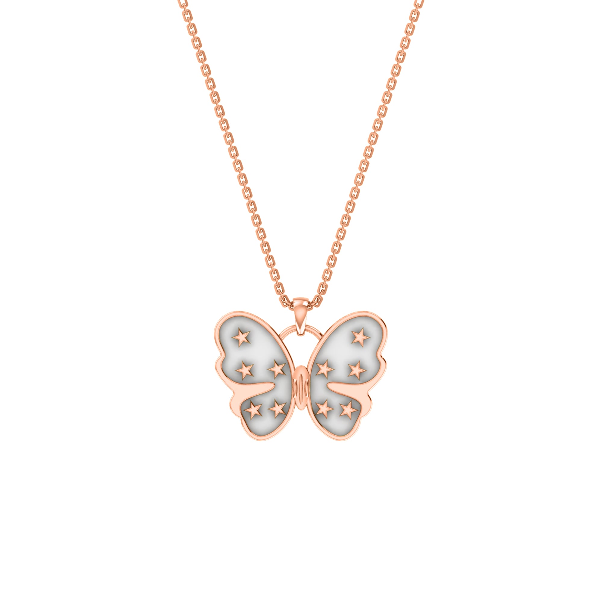 RKC Enamel Butterfly Pendant 925 Silver 14K Rose Gold Plated Wt 5.00gm Height 19.00 MM