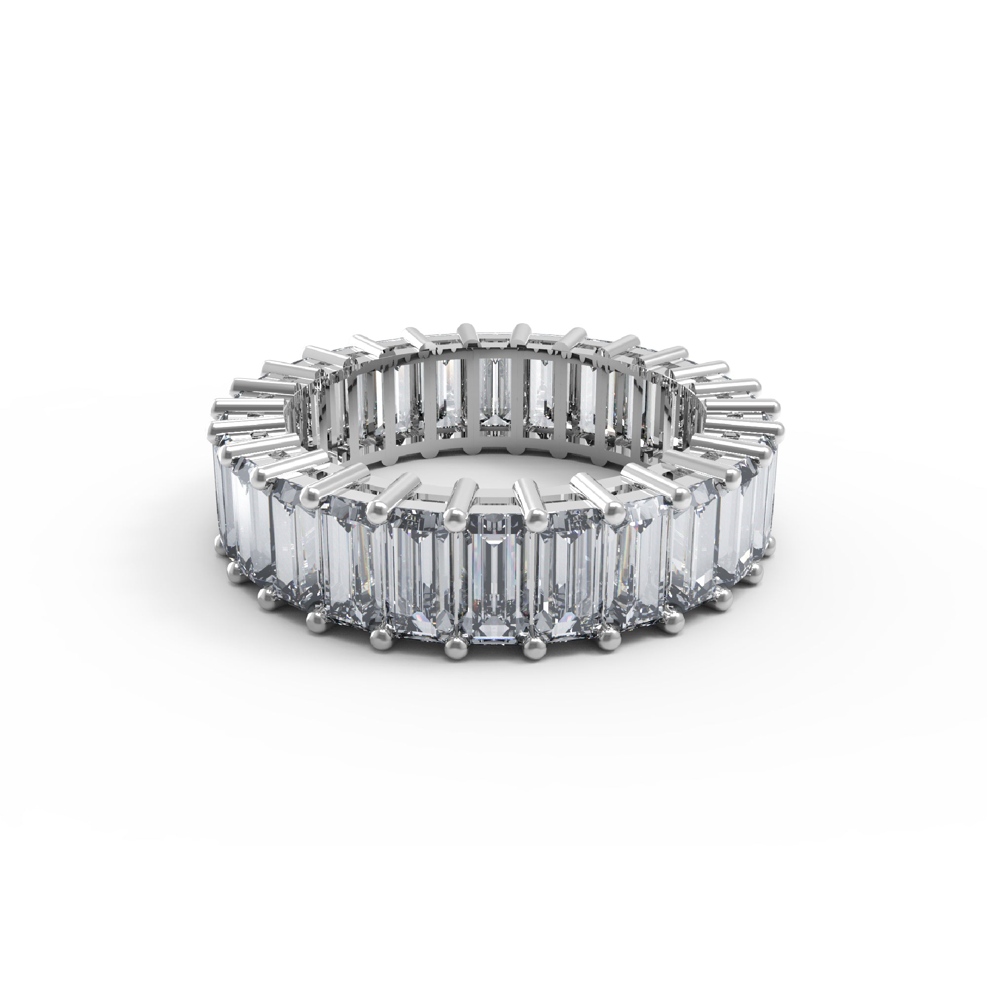 RKC Baguette Cut Moissanite Full Eternity Band For Girlfriend 925 Silver 14K Rose Gold Plated Wt 4 gm Width 5.80 MM