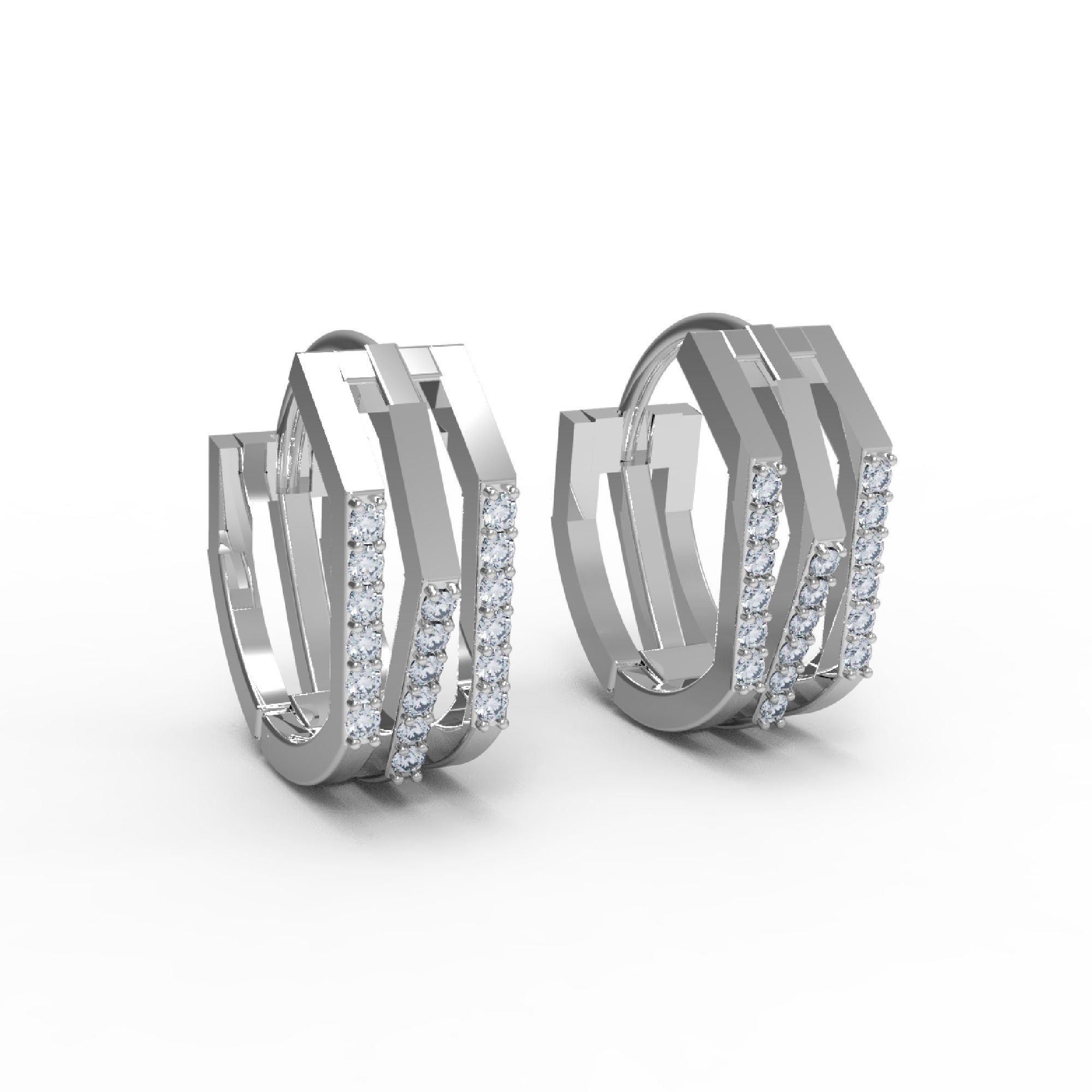 RKC 925 Sterling Silver Up and Down Three Row Hoop Women Earring 14k Yellow Over Product Wt 4.60 GM Height 15.50 MM