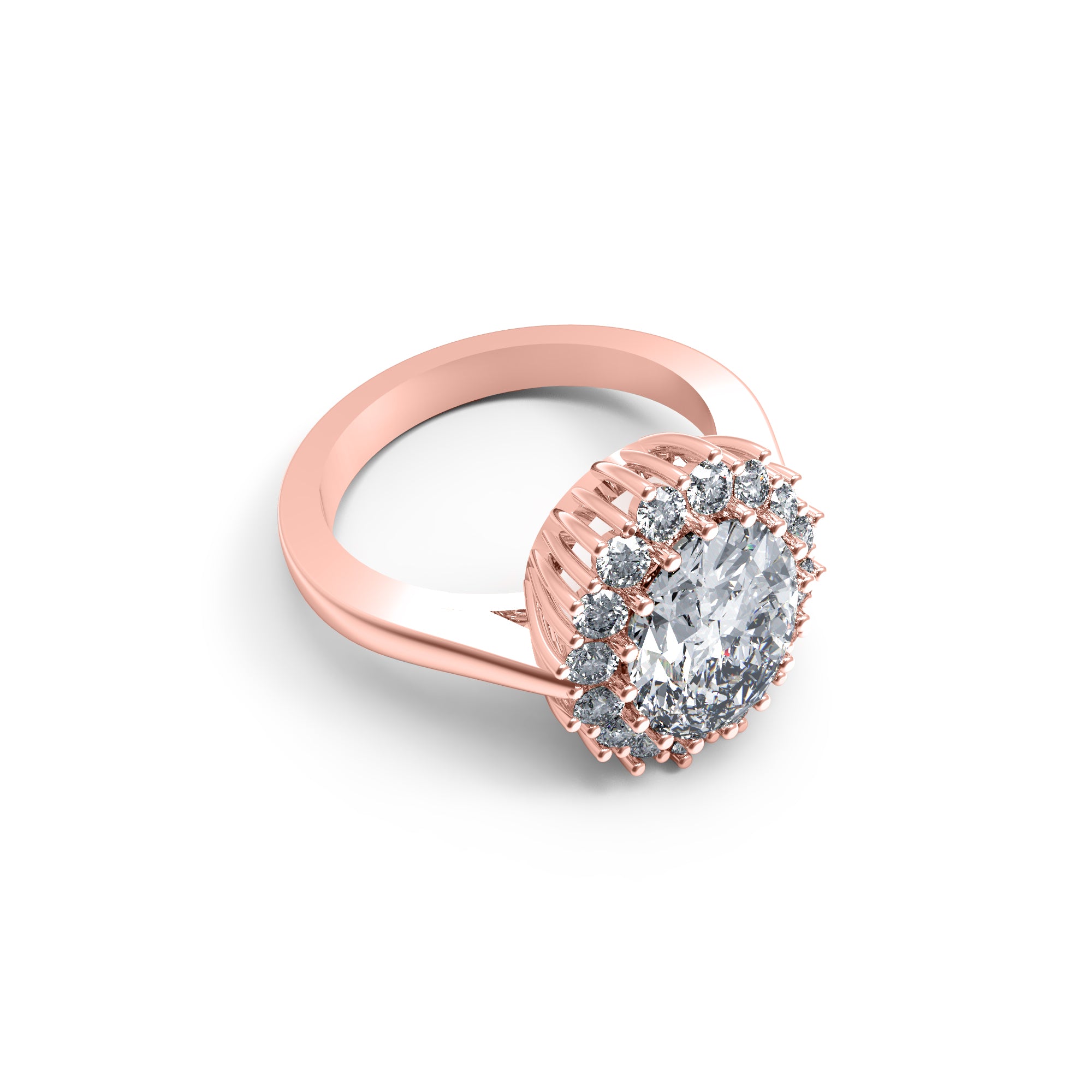 RKC Oval Cut Moissanite Halo Wedding Anniversary Ring 925 Sterling Silver 14K Yellow Gold Plated Wt 4 gm Width 2.50 MM