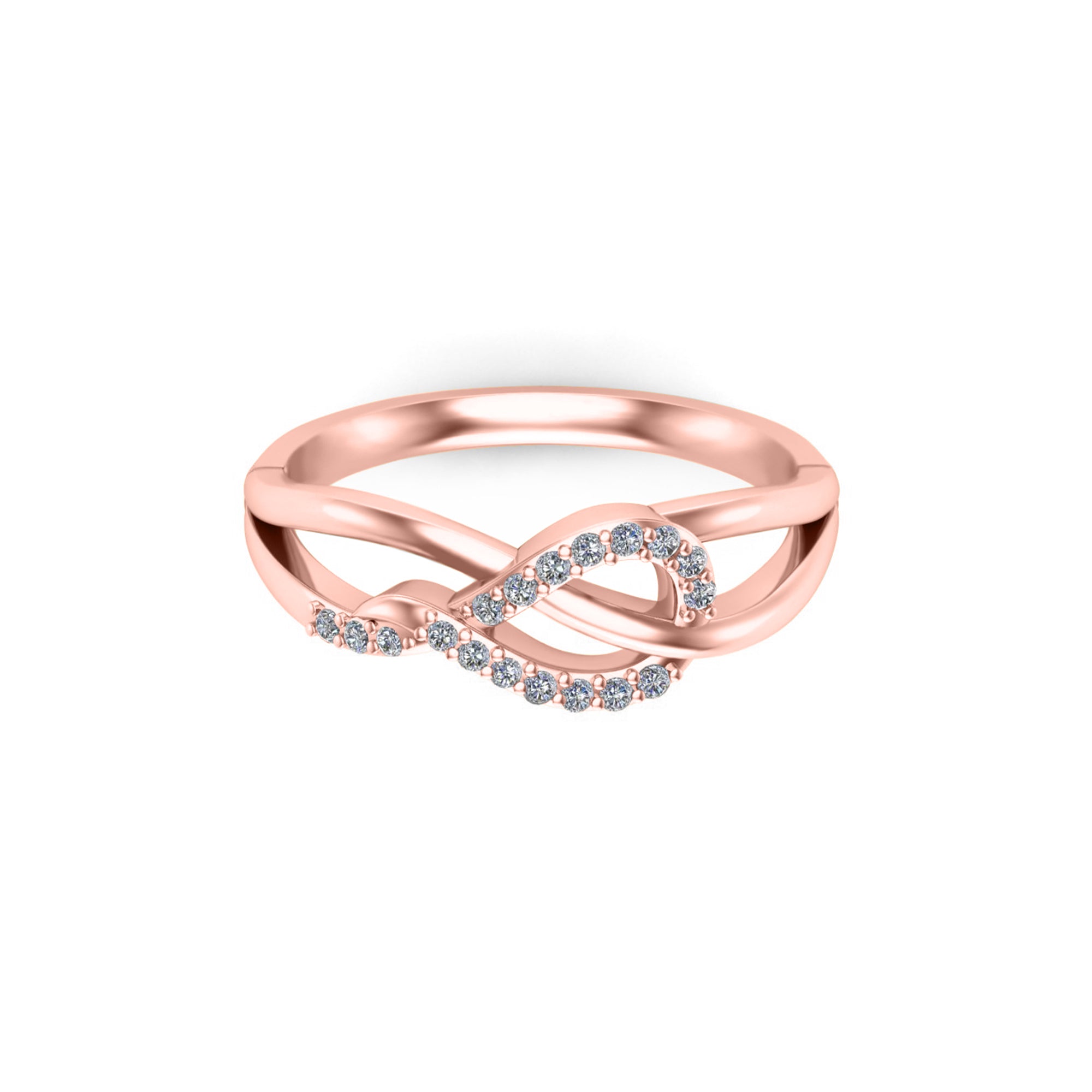 RKC Wanita Infinity Round 0.4Ct Cincin Moissanite Perak Murni 14k Berlapis Emas Putih Berat 3.2 Gm