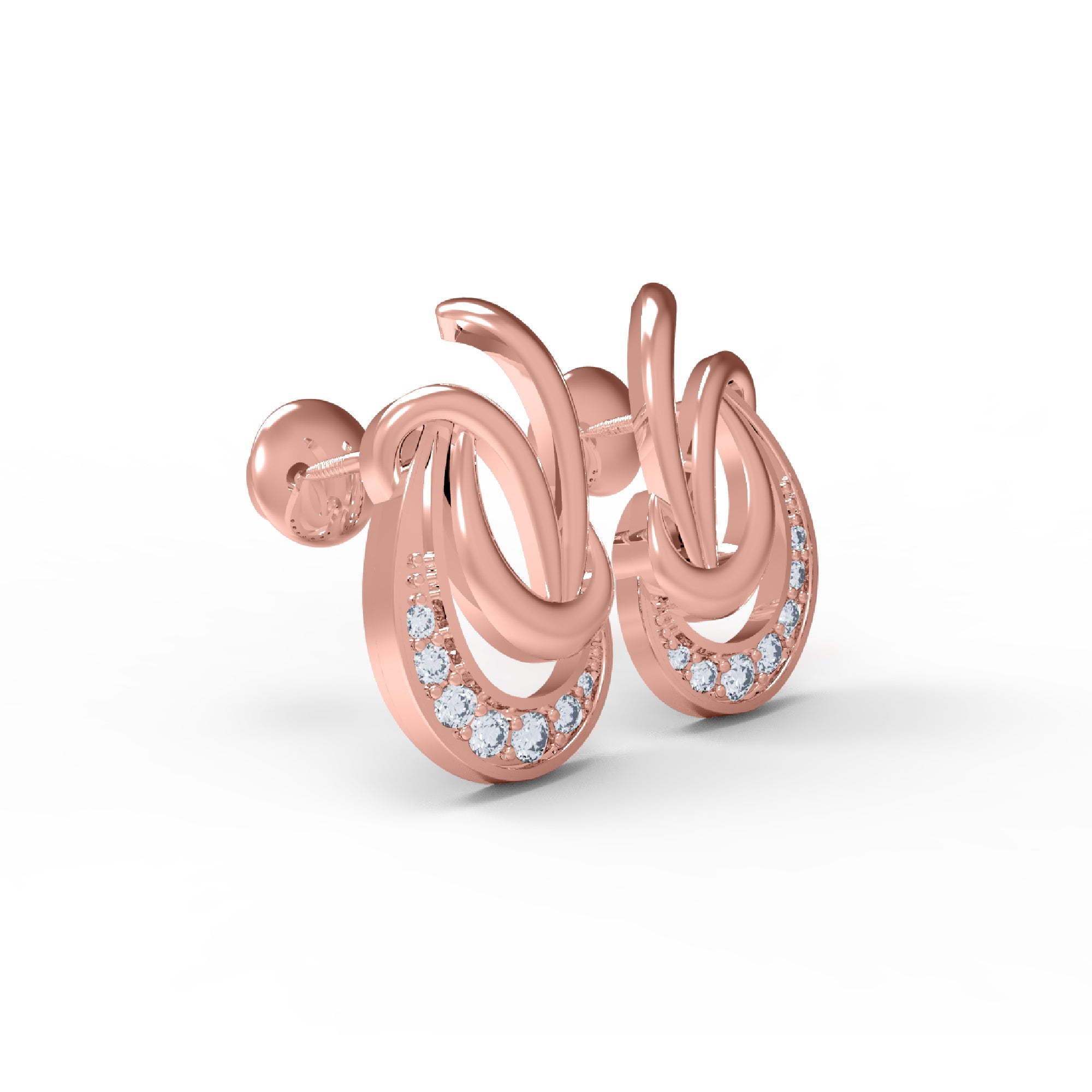 RKC 925 стерлингового срэбра Жаночыя завушніцы-гваздзікі 14-каратная ружа над вырабам Вага 1,70 GM Вышыня 13,00 мм