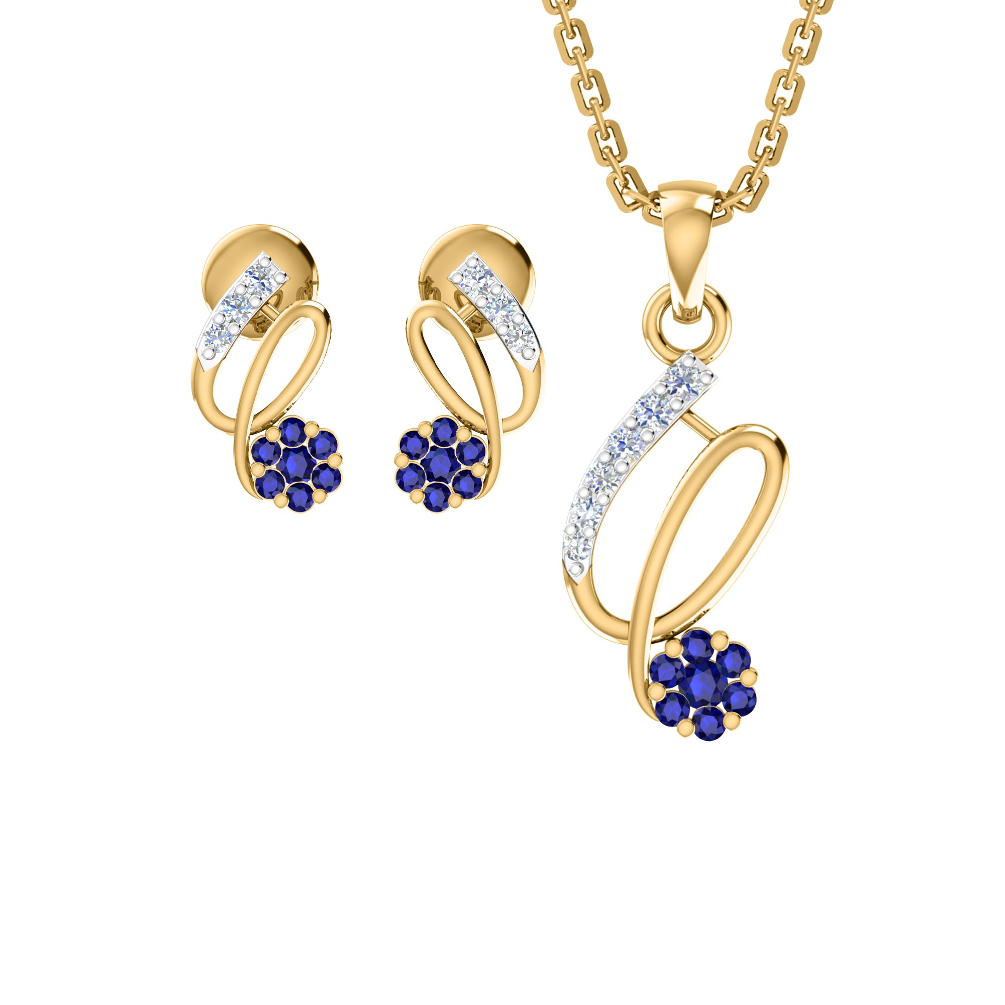 RKC 925 सिल्व्हर गोल्डन टोटल 0.42Ct मॉइसॅनाइट पेंडंट Wt 3.10gm आणि Wt कानातले 1.80gm सेट 14K रोझ गोल्ड प्लेटेड