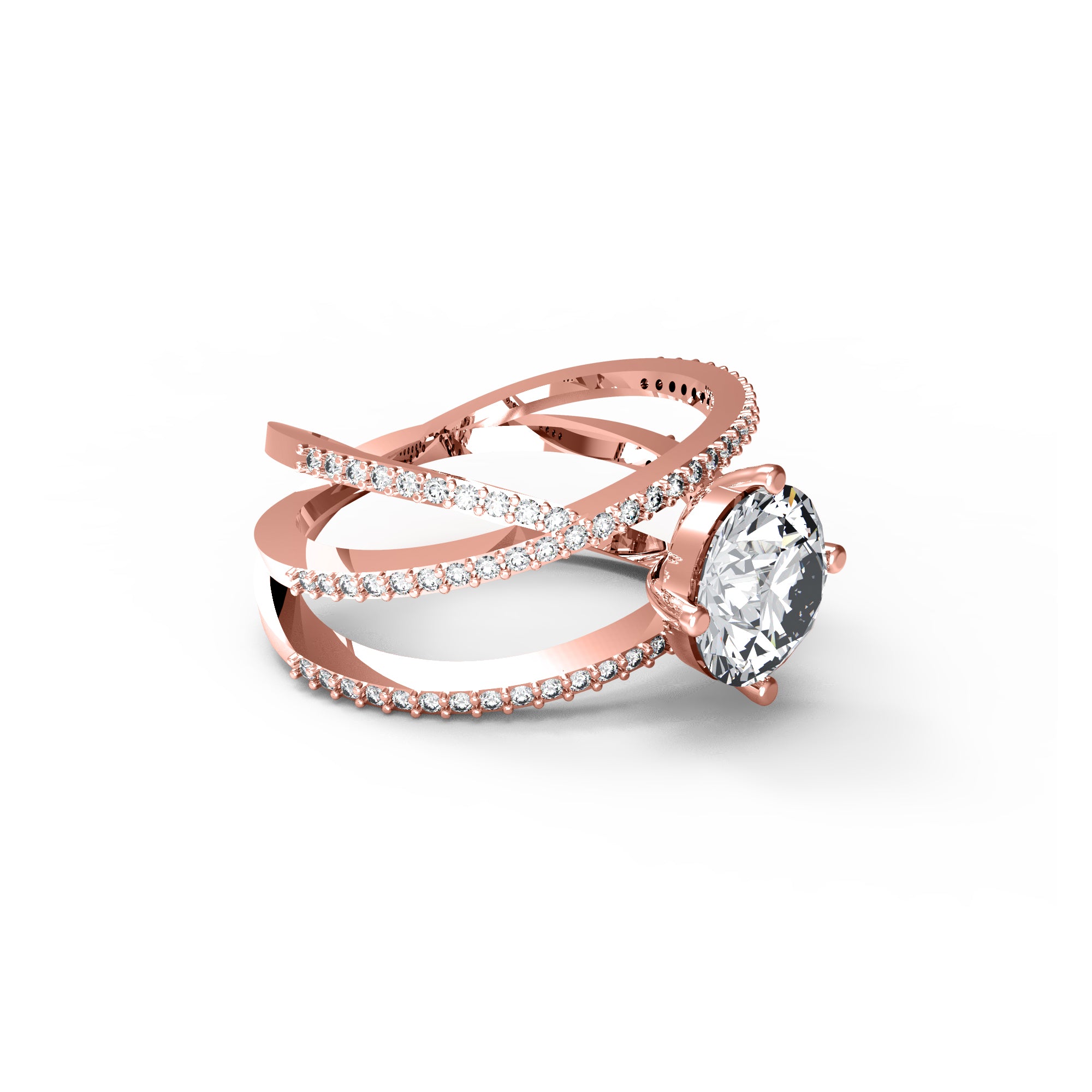 RKC Cross Over Round Moissanite Promise Ring 925 Sterling Silver 14K Yellow Gold Over Wt 5 gm