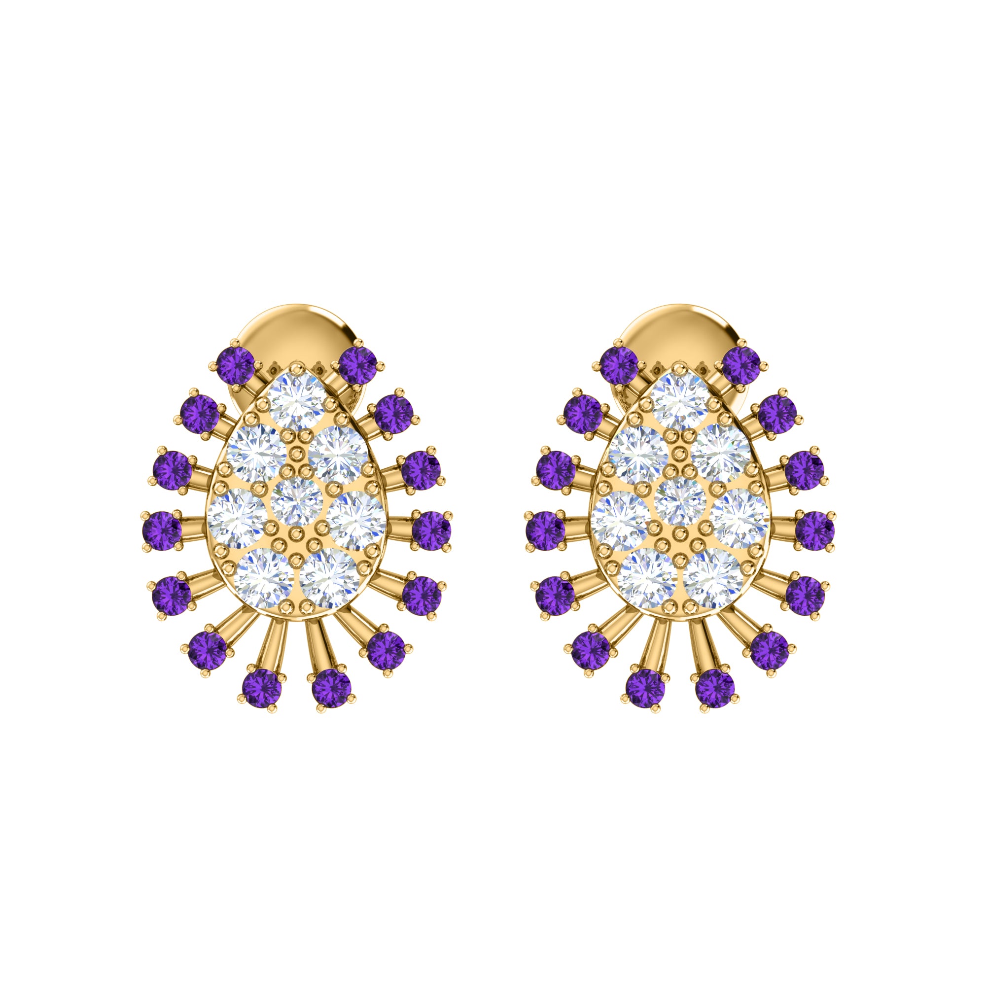 RKC 925 Sterling Silver Stud Cluster Women's Earring 14k White Over Wt 3.00gm Height 14.00mm