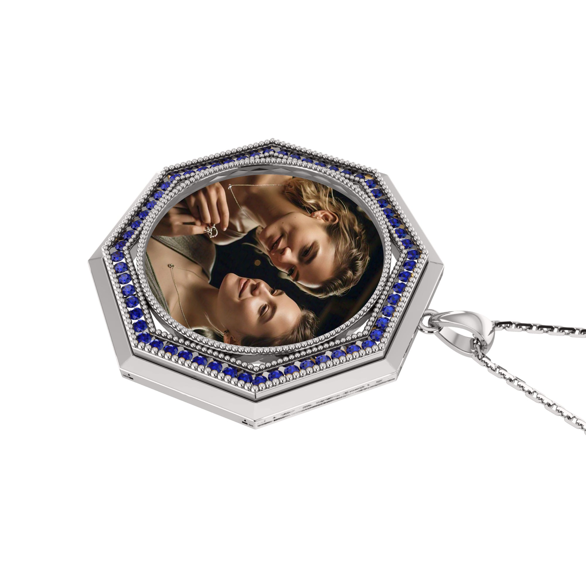 RKC 0.49Ct 사파이어 포토 펜던트 925 실버 주얼리 14K 로즈 골드 도금 중량 5.30gm 높이 25.50mm