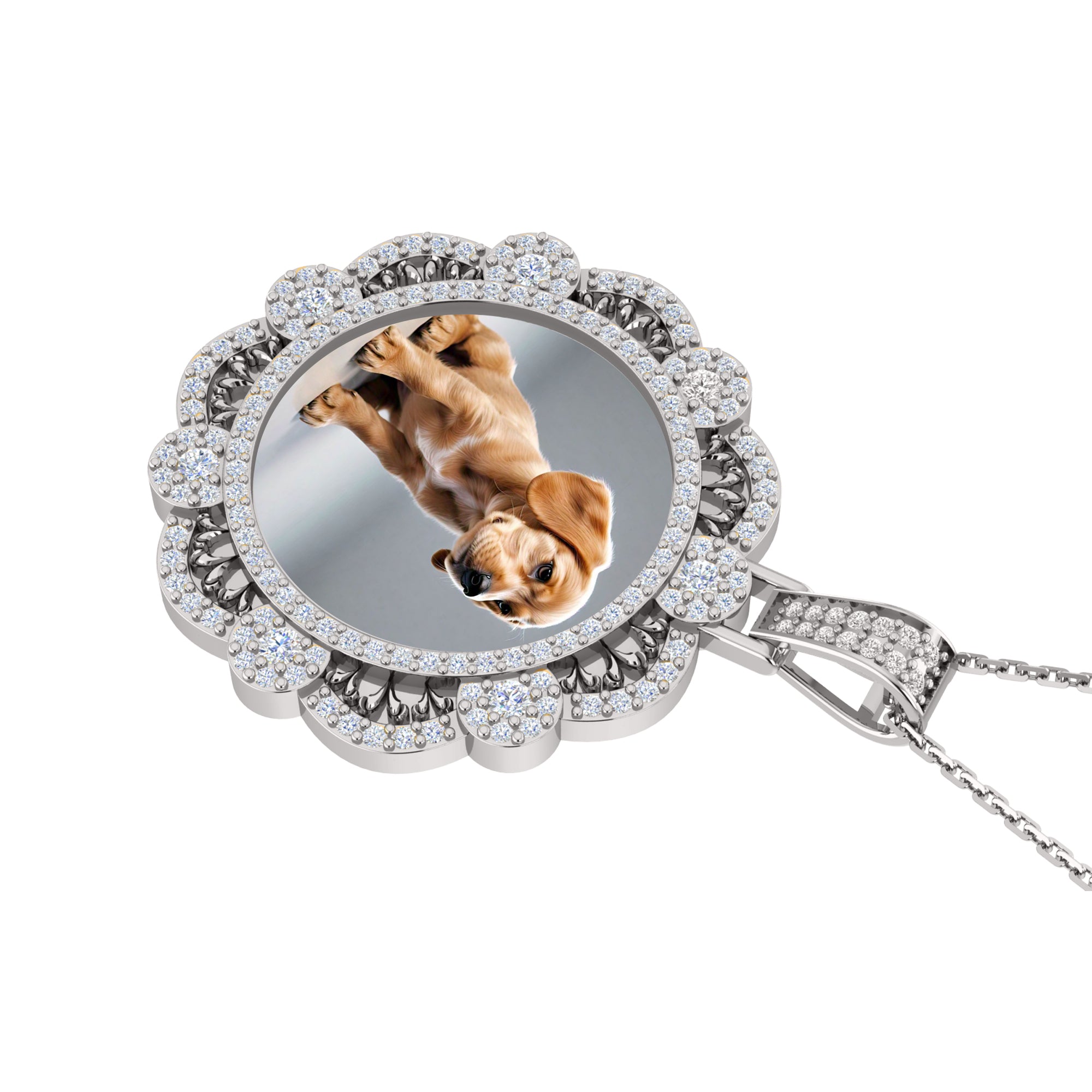 RKC 0.87Ct მოისანიტის ყვავილების ფოტო გულსაკიდი 925 ვერცხლის სამკაულები 14K ყვითელი ოქროთი მოოქროვილი წონა 5.50გმ სიმაღლე 26მმ