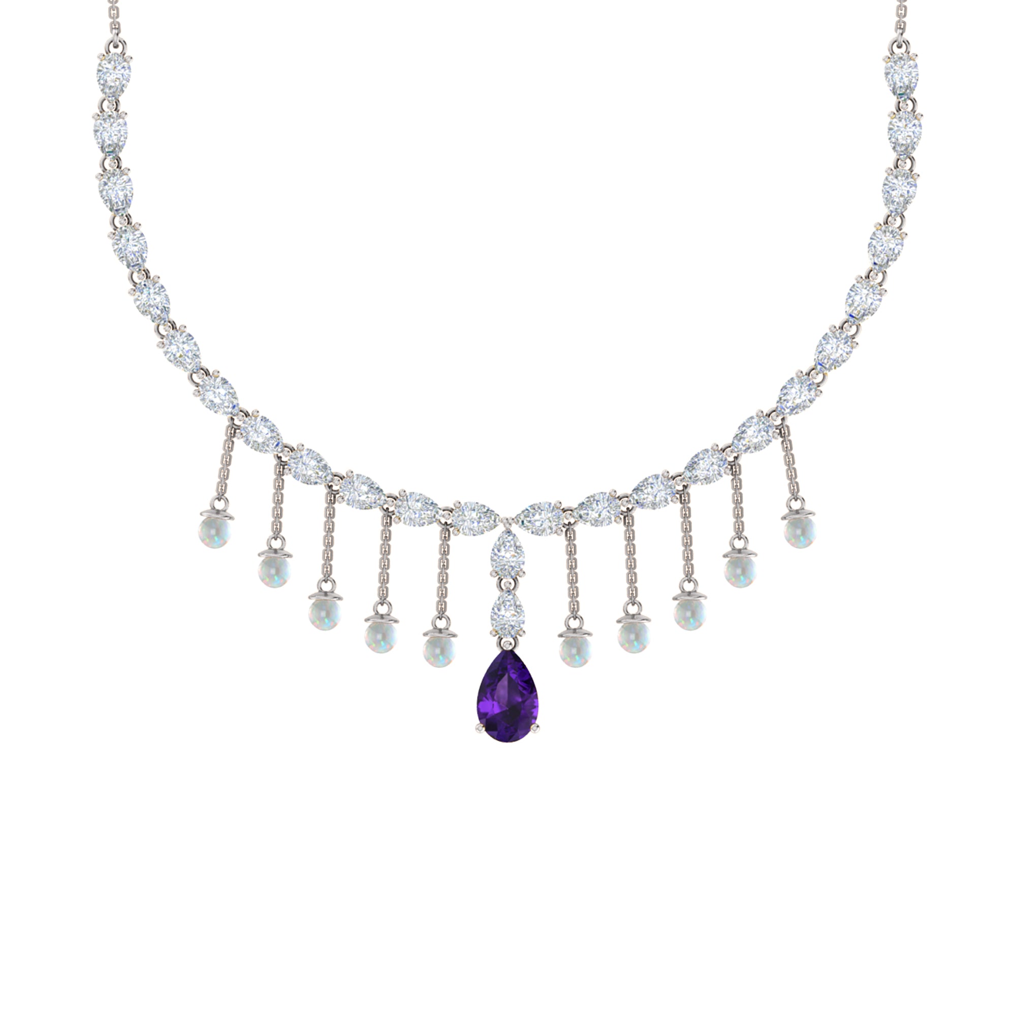 RKC Silver Statement Necklace 24 Carat Cubic Zirconia Necklace For Our Better Half Person Weight- 15gm