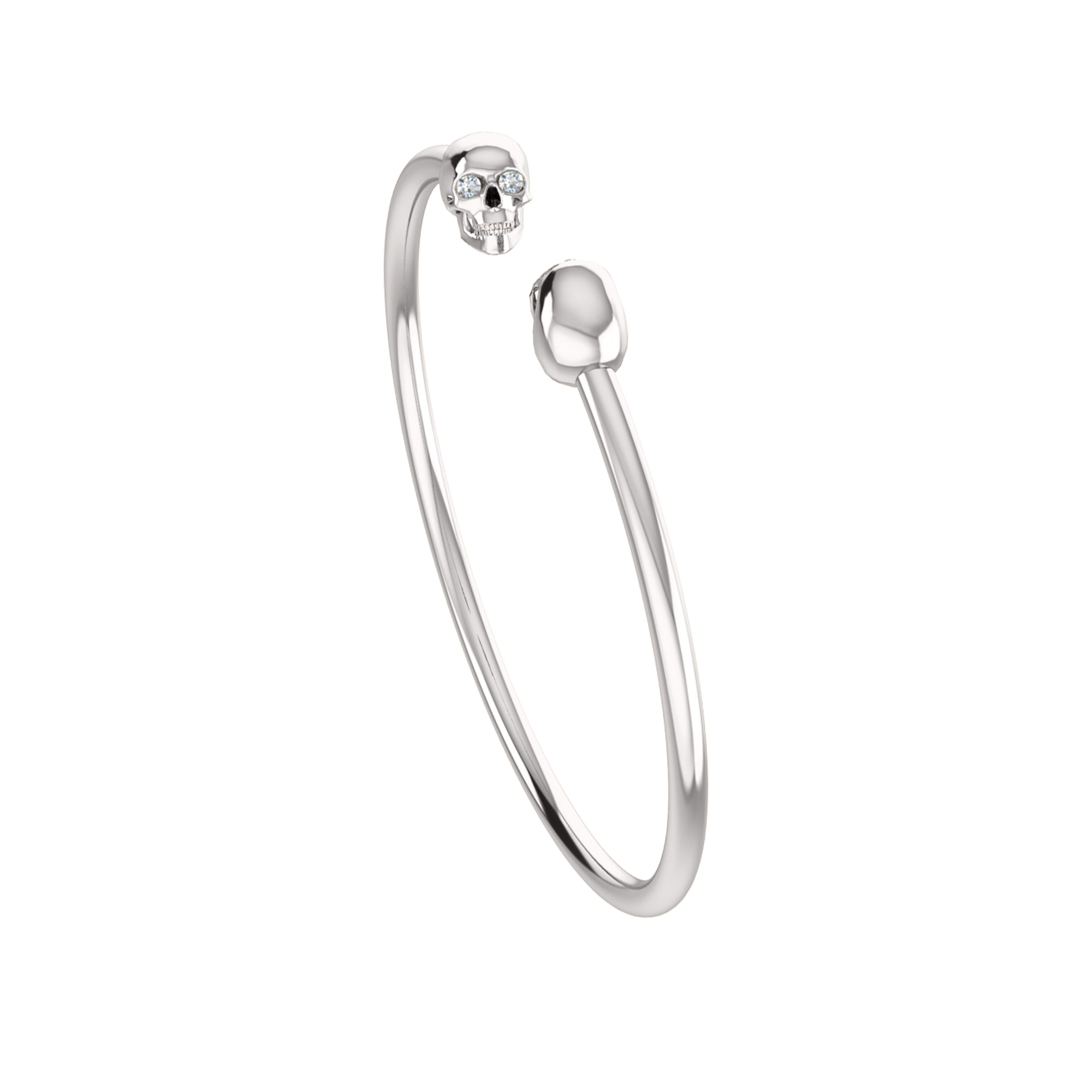 RKC 925 Sterling Silver 0.1Ct Moissanite Women Skull Bangle 14K Rose Gold Plated Wt 10.00gm Height 50.00mm