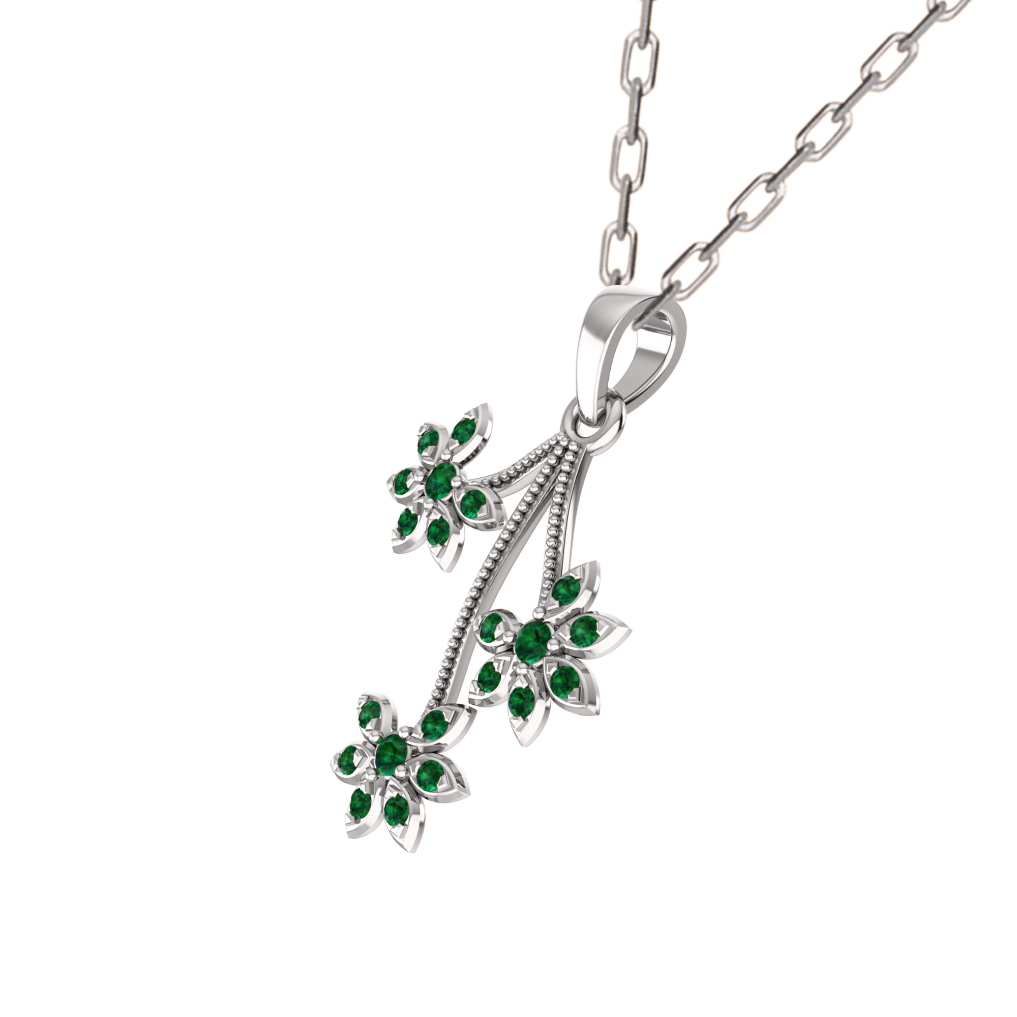 RKC 0.27Ct एमराल्ड फ्लोरल लटकन 925 चांदीचे दागिने 14K रोझ गोल्ड प्लेटेड 4.60WT उंची 26.50mm