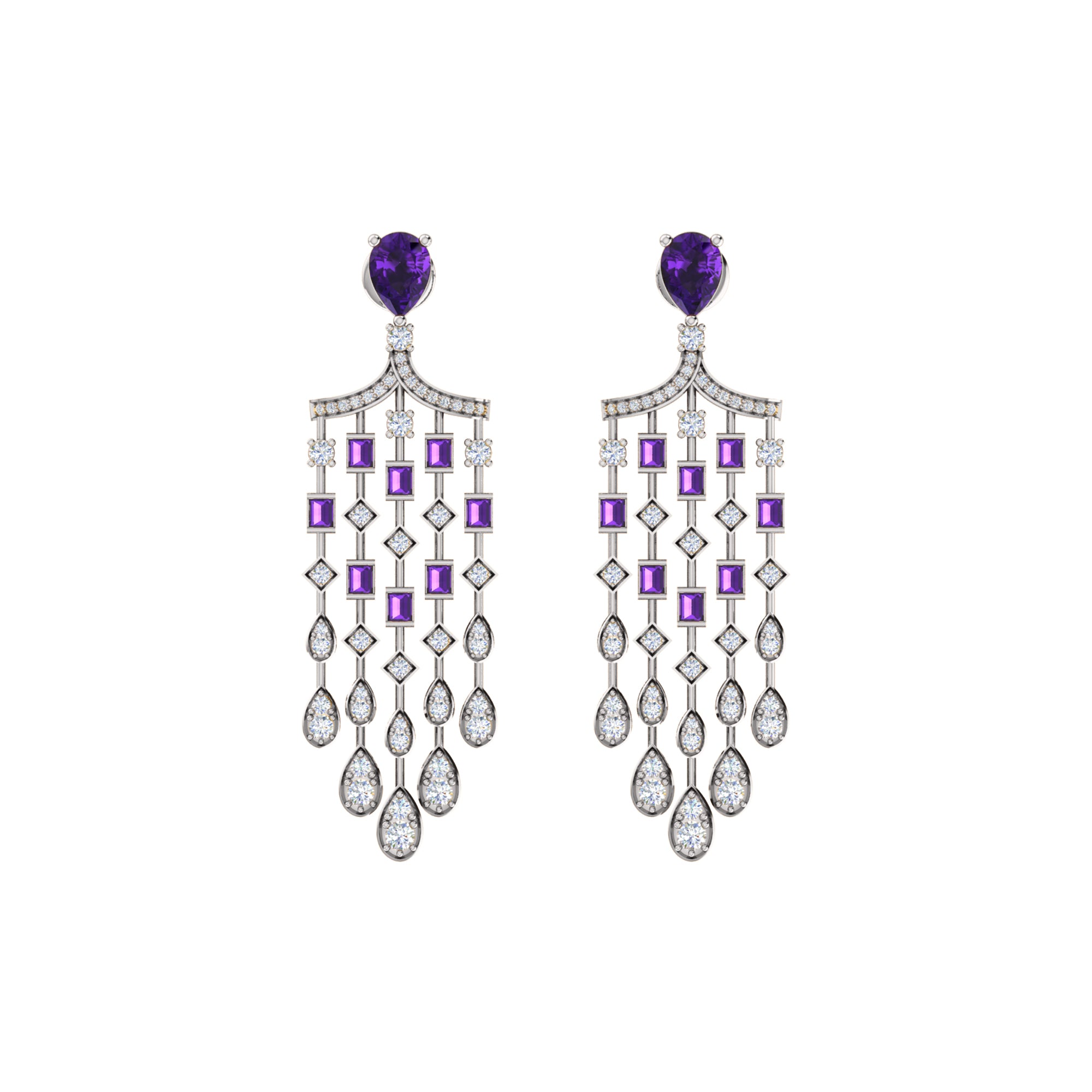 RKC 925 Sterling Silver Drop Dangle Halo Women Earring 14k Yellow Gold Over Wt 8.00 GM Height 51.00 MM