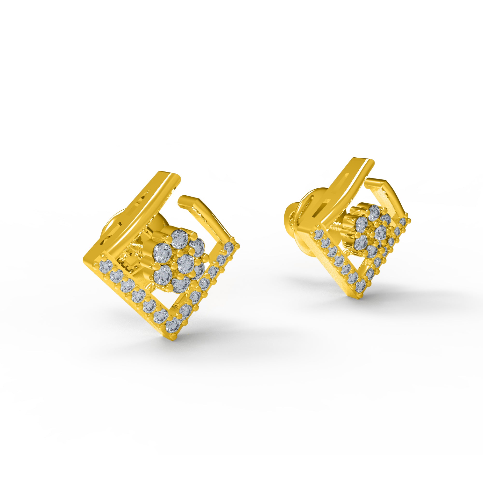 RKC 925 Sterling Silver Open Square Stud Women Earring 14k Rose Over 2.00 Gm Height 11.20 MM