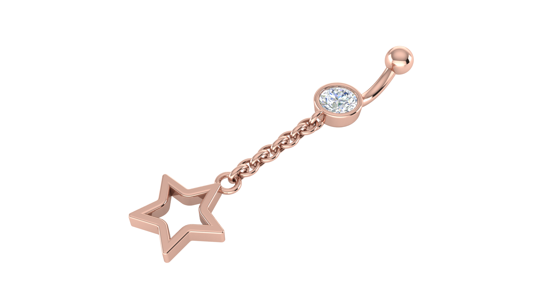 مجوهرات RKC 925 من الفضة الإسترليني دروب ستار للنساء زر البطن 14 قيراط مطلي بالذهب الأصفر وزن 1.20 جرام ارتفاع 35 ملم