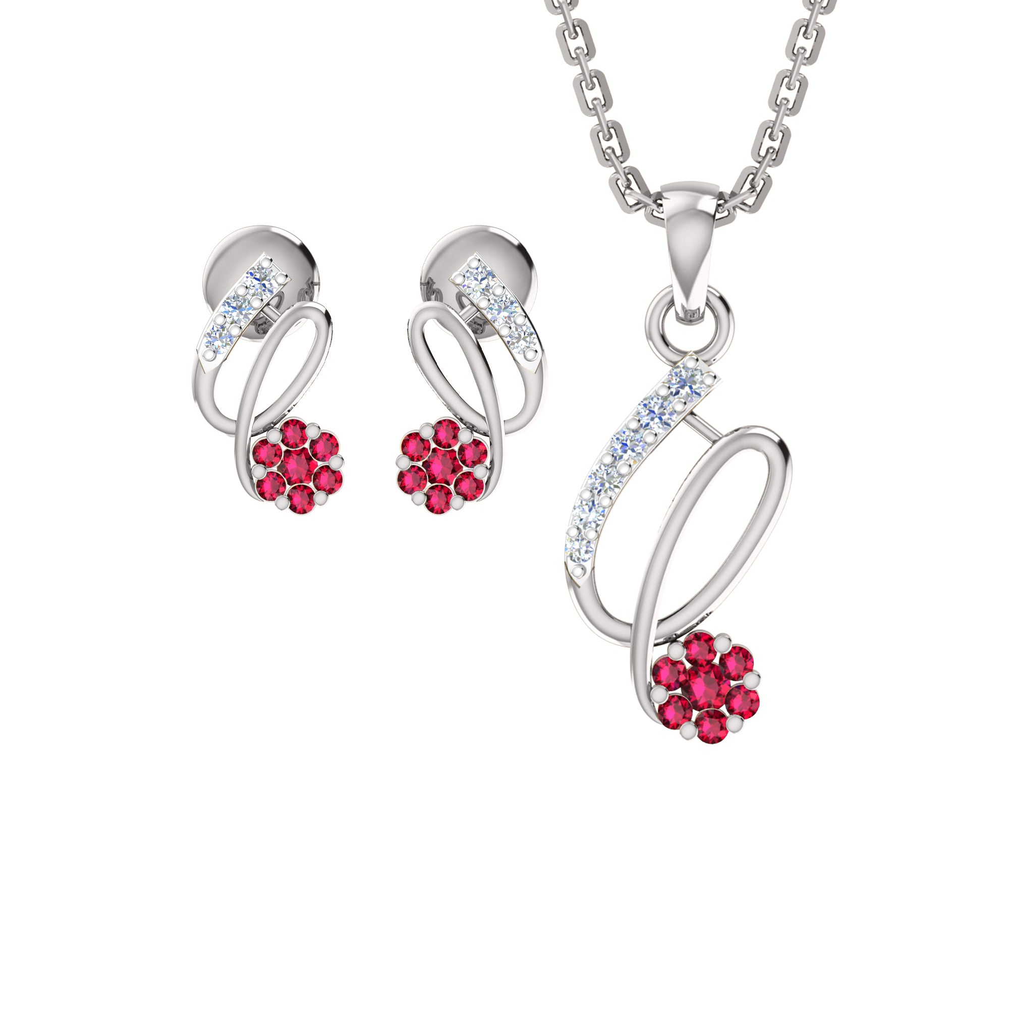 RKC 925 सिल्व्हर गोल्डन टोटल 0.42Ct मॉइसॅनाइट पेंडंट Wt 3.10gm आणि Wt कानातले 1.80gm सेट 14K रोझ गोल्ड प्लेटेड