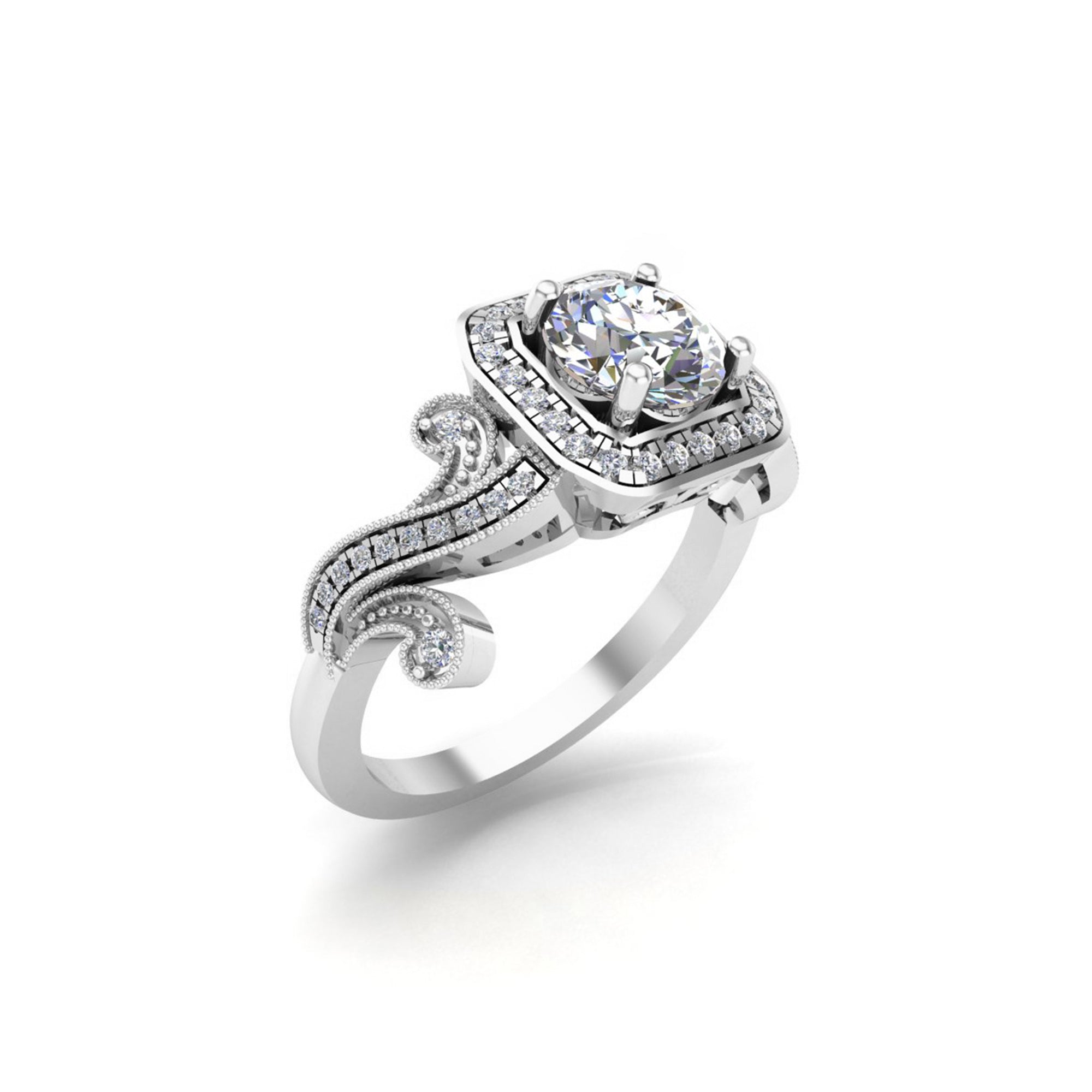 RKC Halo Round Cut Moissanite Milgrain Engagement, Wedding Ring 925 Silver 14K Yellow Gold Plated Wt 3.30 gm Width 1.80 MM